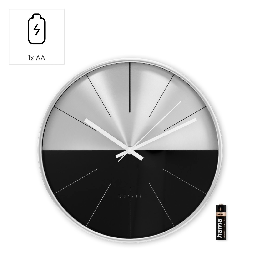 Hama Wanduhr »Uhr "Sizilien,  Ø 30 cm, ohne Ticken, Schwarz/Silber« geräuscharm