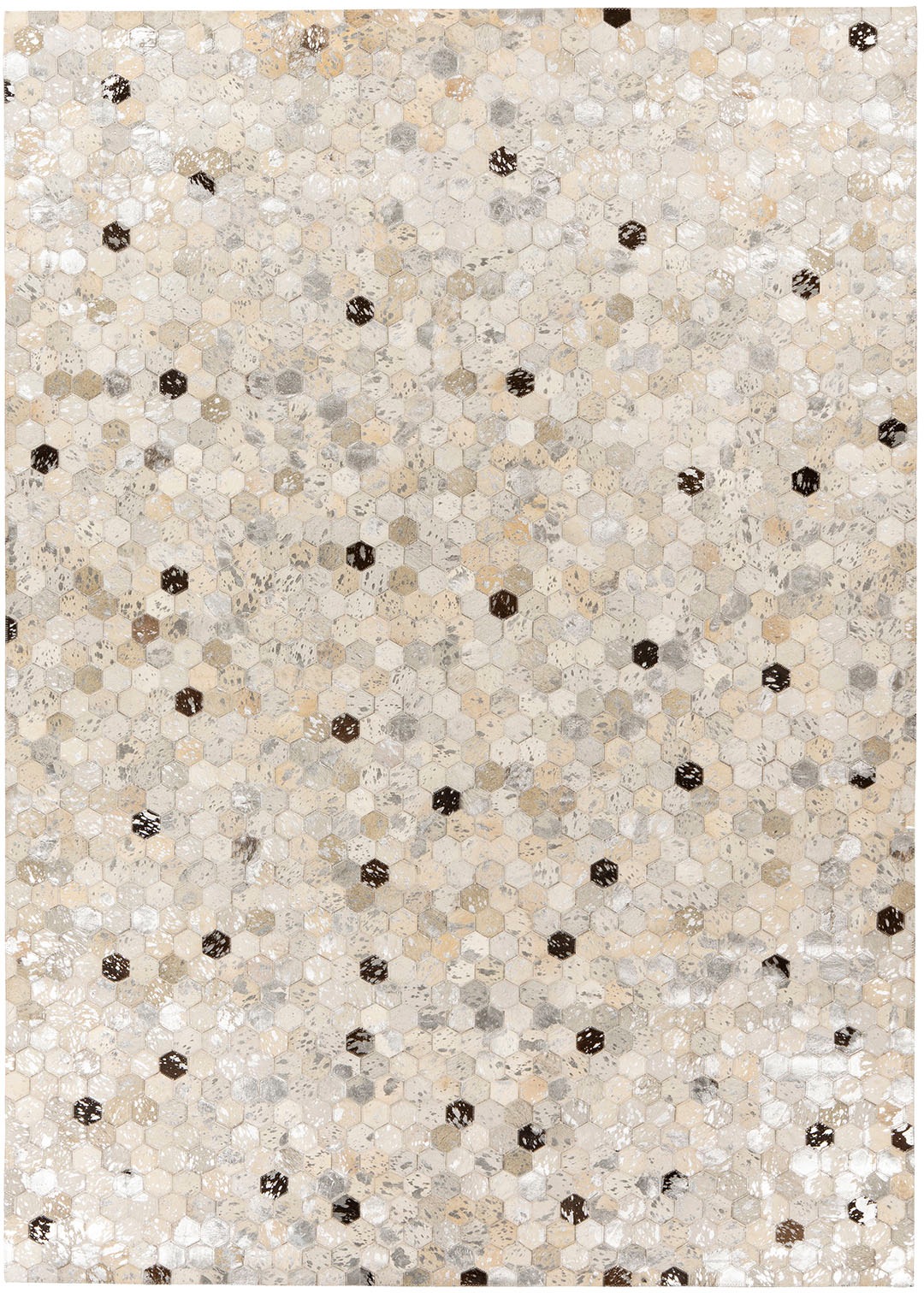 Kayoom Lederteppich »Ravi 400 - Fellteppich«, rechteckig, 8 mm Höhe, metallische Effekte, Patchwork Dessin, Rindsfell mit Wollrücken