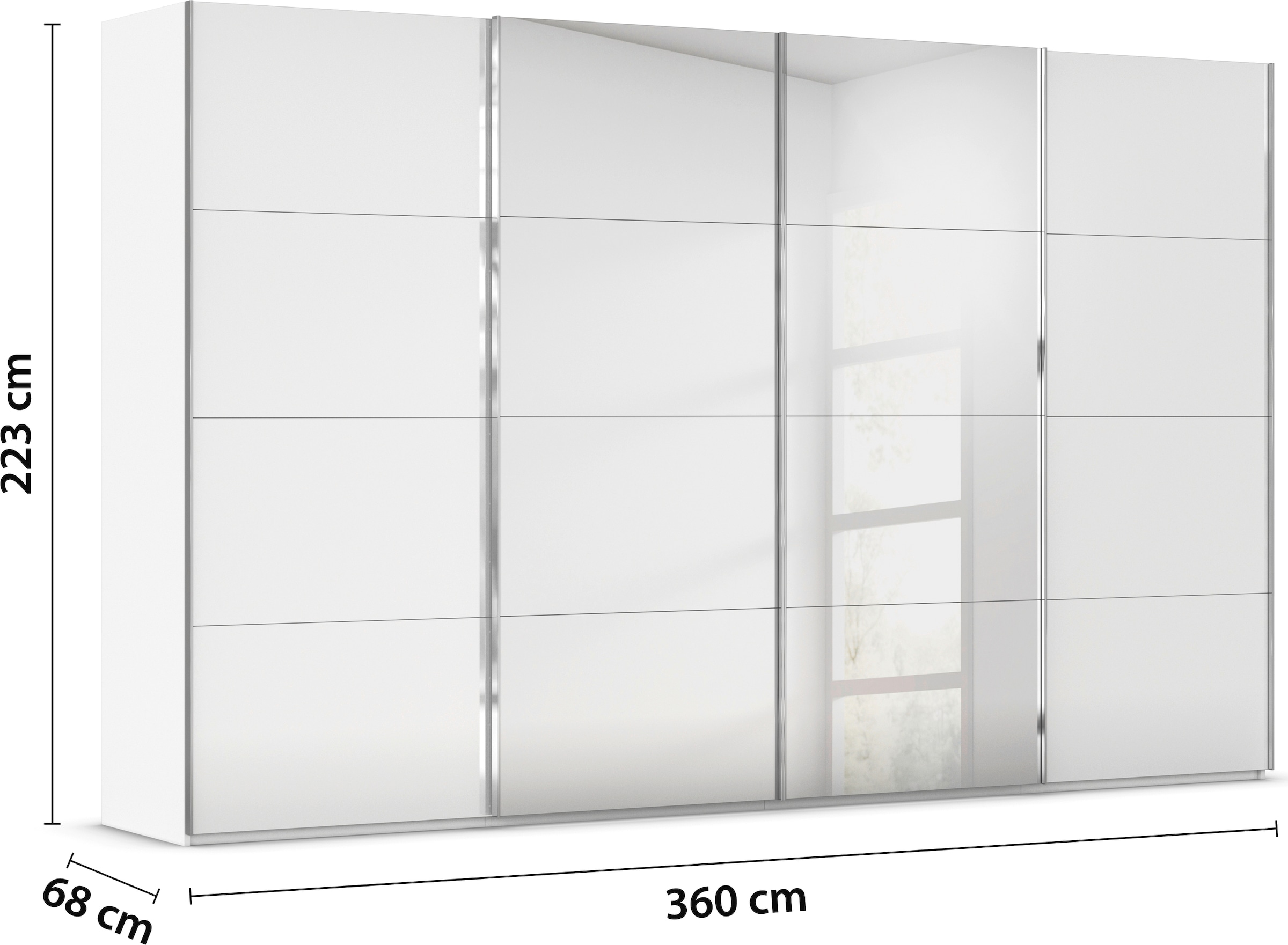 rauch Schwebetürenschrank »Kleiderschrank Schrank Garderobe Schlafzimmerschrank SCALE-FYRA«, edle viergeteilte Türen Spiegel/Glas-Mix viele Farben MADE IN GERMANY