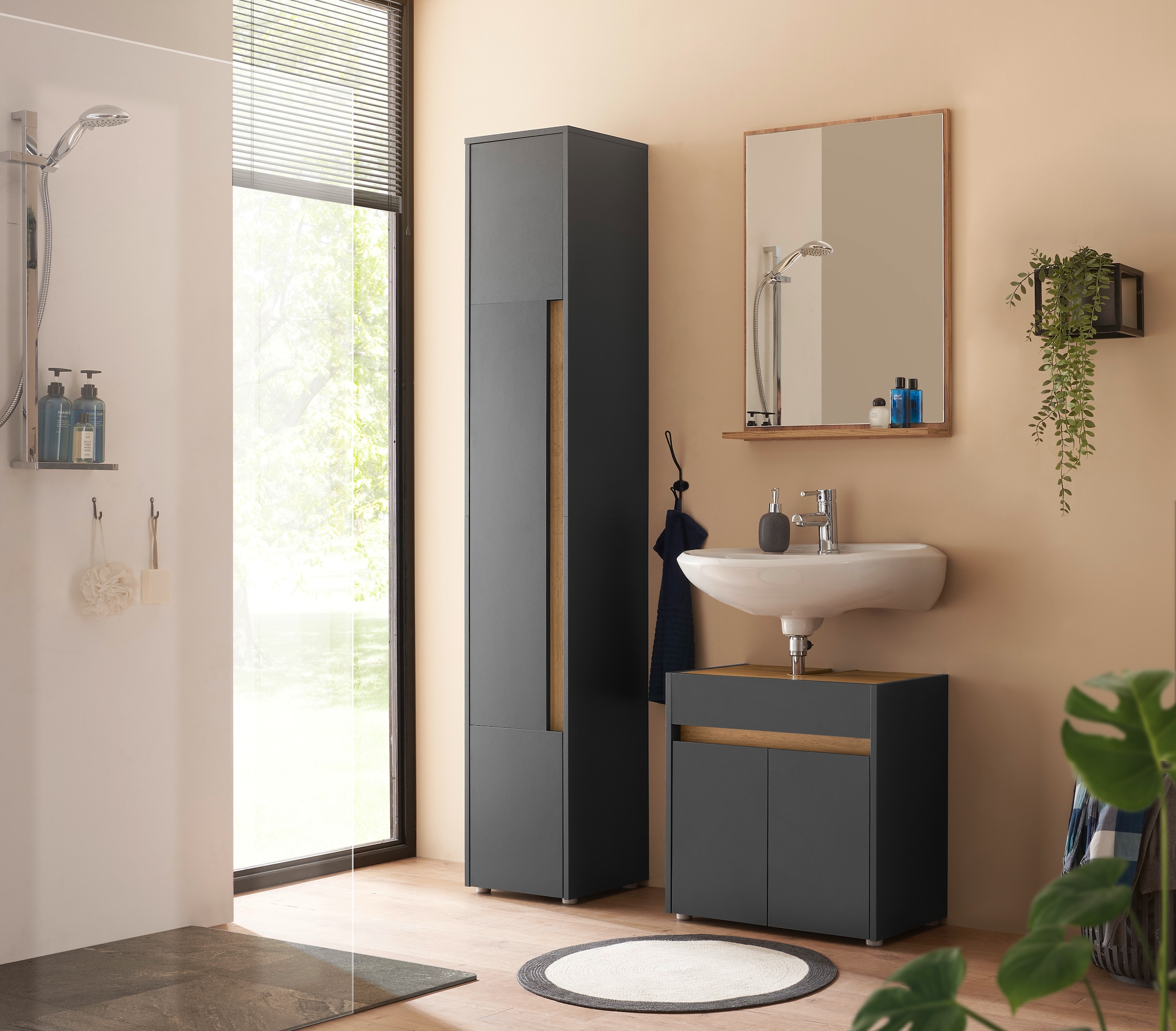 INOSIGN Waschbeckenunterschrank »CITY/GIRON, Waschtisch mit Griffmulde, Badschrank in zeitlosem Design«, in den Farben Weiß und Anthrazit verfügbar, viel Stauraum