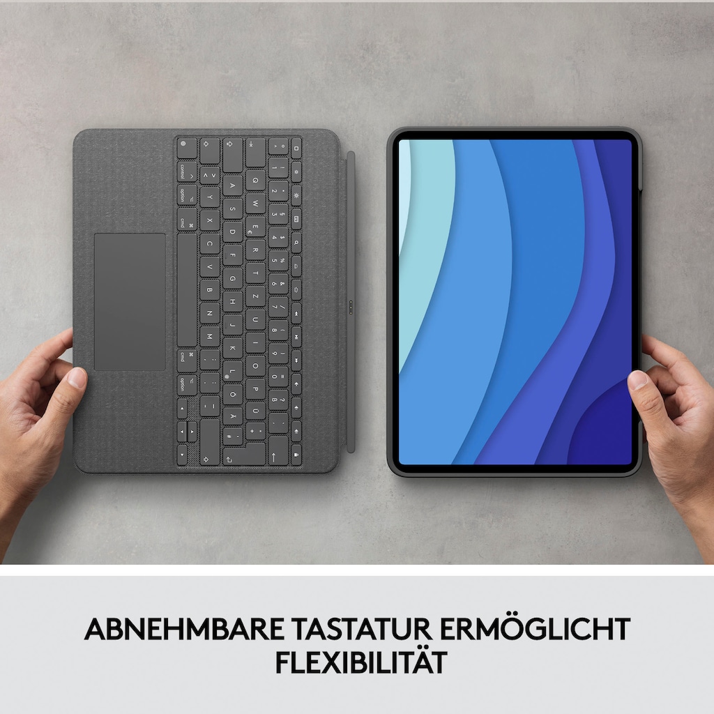 Logitech iPad-Tastatur »Combo Touch iPad Pro 12,9 (5. Gen - 2021) Keyboard Case«, (ausklappbare Füße-Multimedia-Tasten)