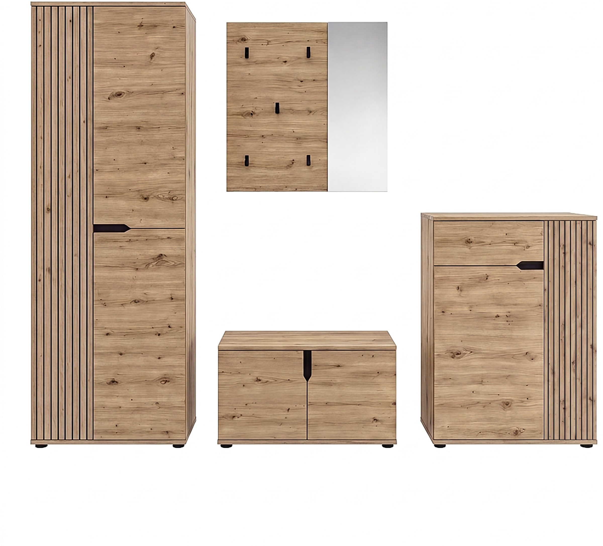 OTTO home Garderoben-Set »FJELL, 4-teilig, Breite 255cm, Front mit hochwertiger Längsfräsung«