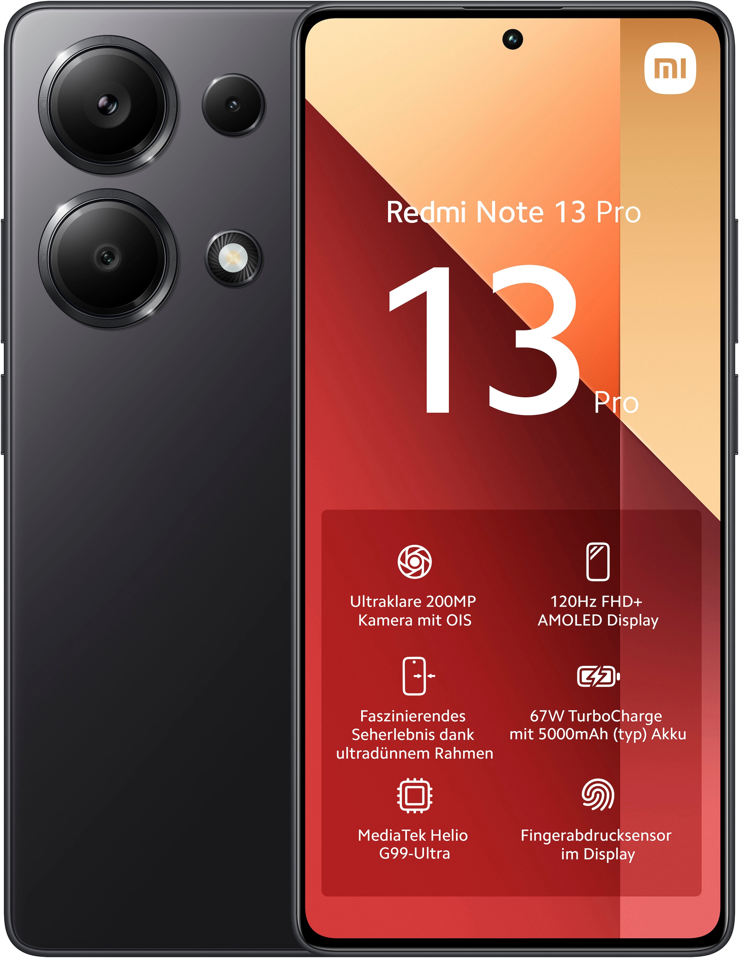 Xiaomi Smartphone »Redmi Note 13 Pro 256Gb«, Midnight Black, 16,94 cm/6,67 Zoll, 256 GB Speicherplatz, 200 MP Kamera