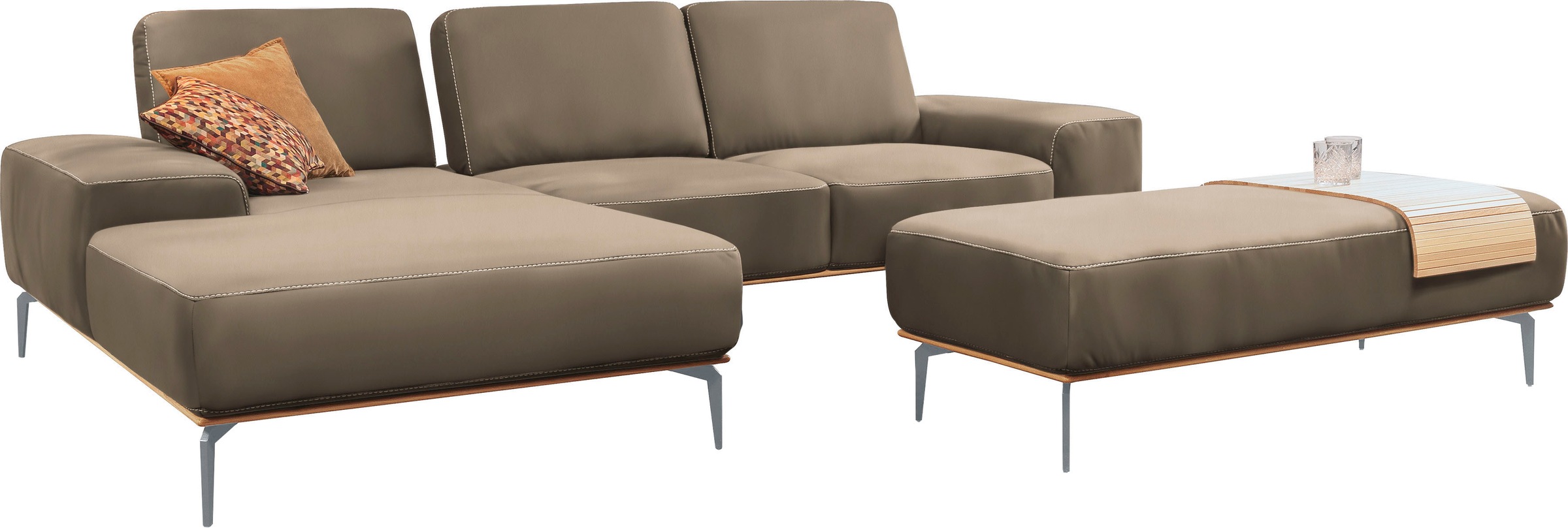 W.SCHILLIG Ecksofa »run, Designsofa mit tollem Sitzkomfort, bequem, L-Form«, mit elegantem Holzsockel, Füße in Silber matt, Breite 299 cm