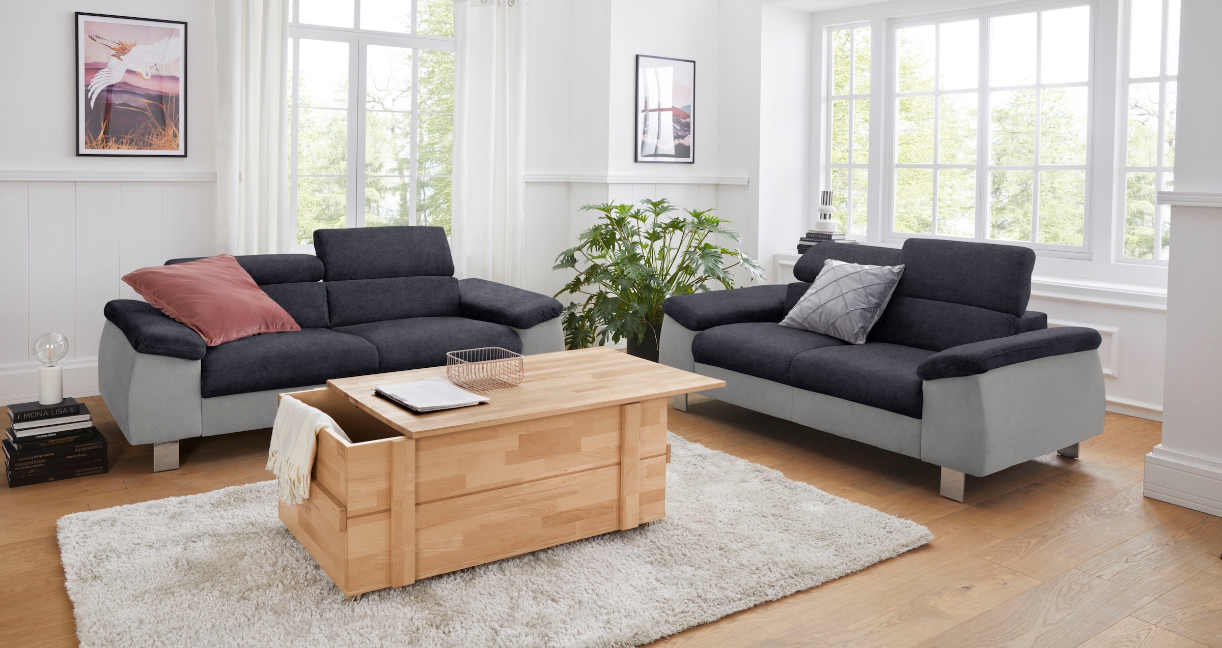 COTTA Polstergarnitur »Komaris, B: 177 bzw. 100 cm«, (Set), Set: 2er-Sofa & Hocker, mit Kopfteilverstellung