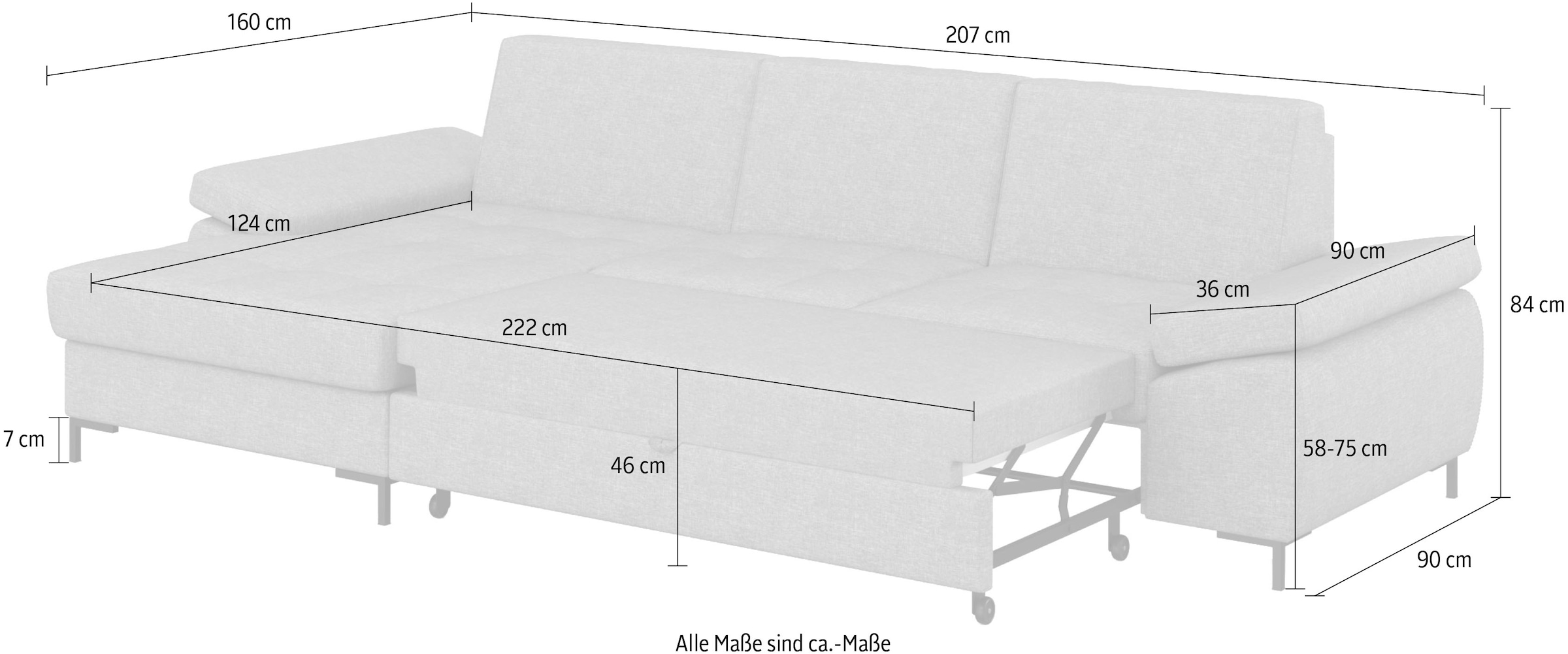 DOMO collection Ecksofa »Capelo, komfortabel, klare Linien zeichnen dieses Design aus, L-Form«, mit Armteilverstellung, wahlweise mit Bettfunktion, Federkern