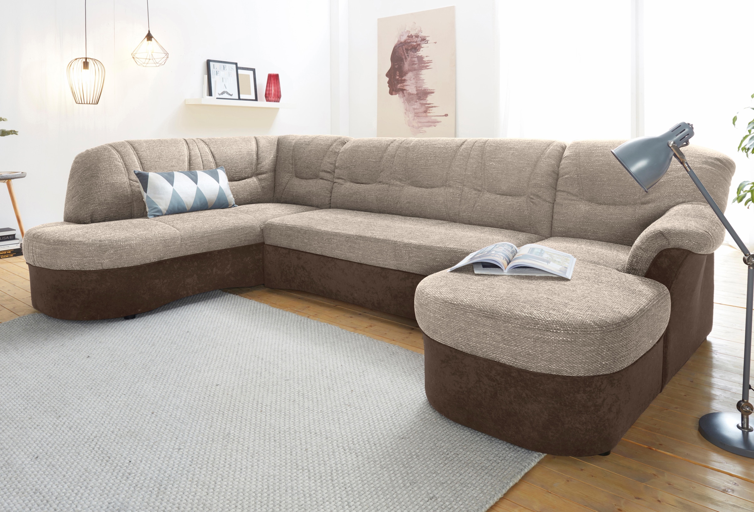 DOMO collection Wohnlandschaft »Sarafina, zeitlos und komfortabel, optional mit Federkern, U-Form«, wahlweise mit Bettfunktion