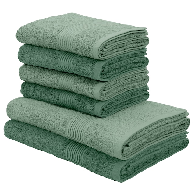 my home Handtuch Set »Anna«, Set, 6 tlg., Walkfrottee, gestreifte Bordüre,  Handtuch-Set, Handtücher aus 100% Baumwolle