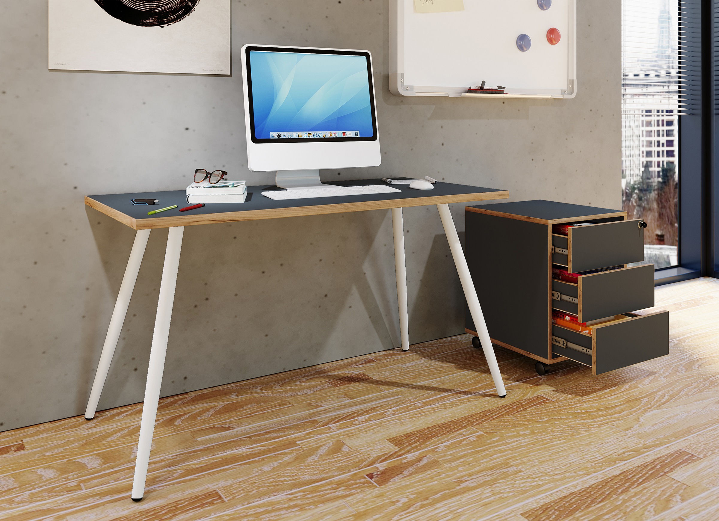 VCM Schreibtisch »VCM Schreibtisch Computertisch Bürotisch Skandanivischer Retro Look Salia 110x80 cm«, (Salia)