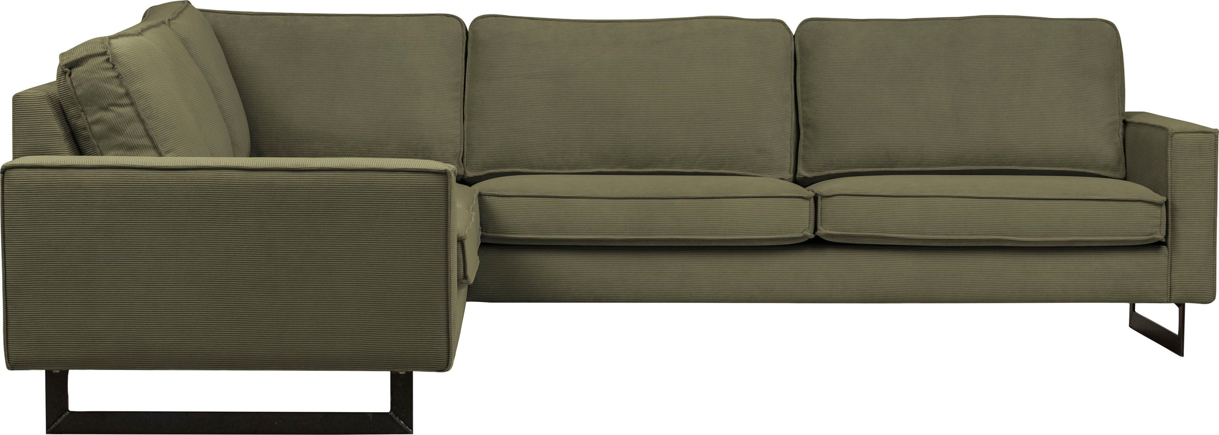 Places of Style Ecksofa »Pinto, XXL, 250/290 cm, langer Schenkel, Ottomane«, Cord, Chenille, Lederoptik, mit Keder, Metallfüße, Wellenunterfederung