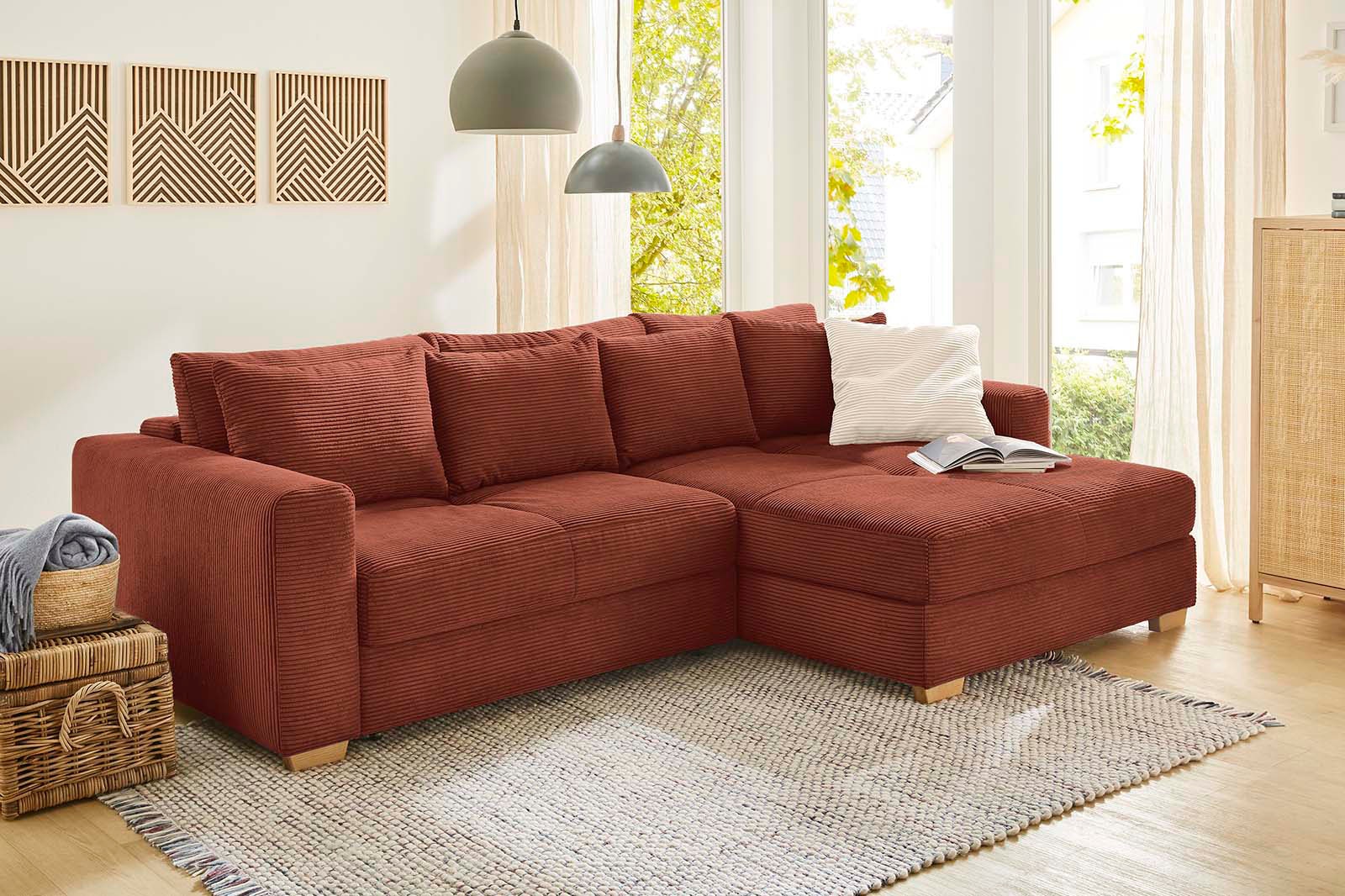 Jockenhöfer Gruppe Ecksofa "Kampen L-Form, B: 288 cm, Liegefl. 153x245 cm" mit Schlaffunktion, Bettkasten & Zierkissen, Federkern