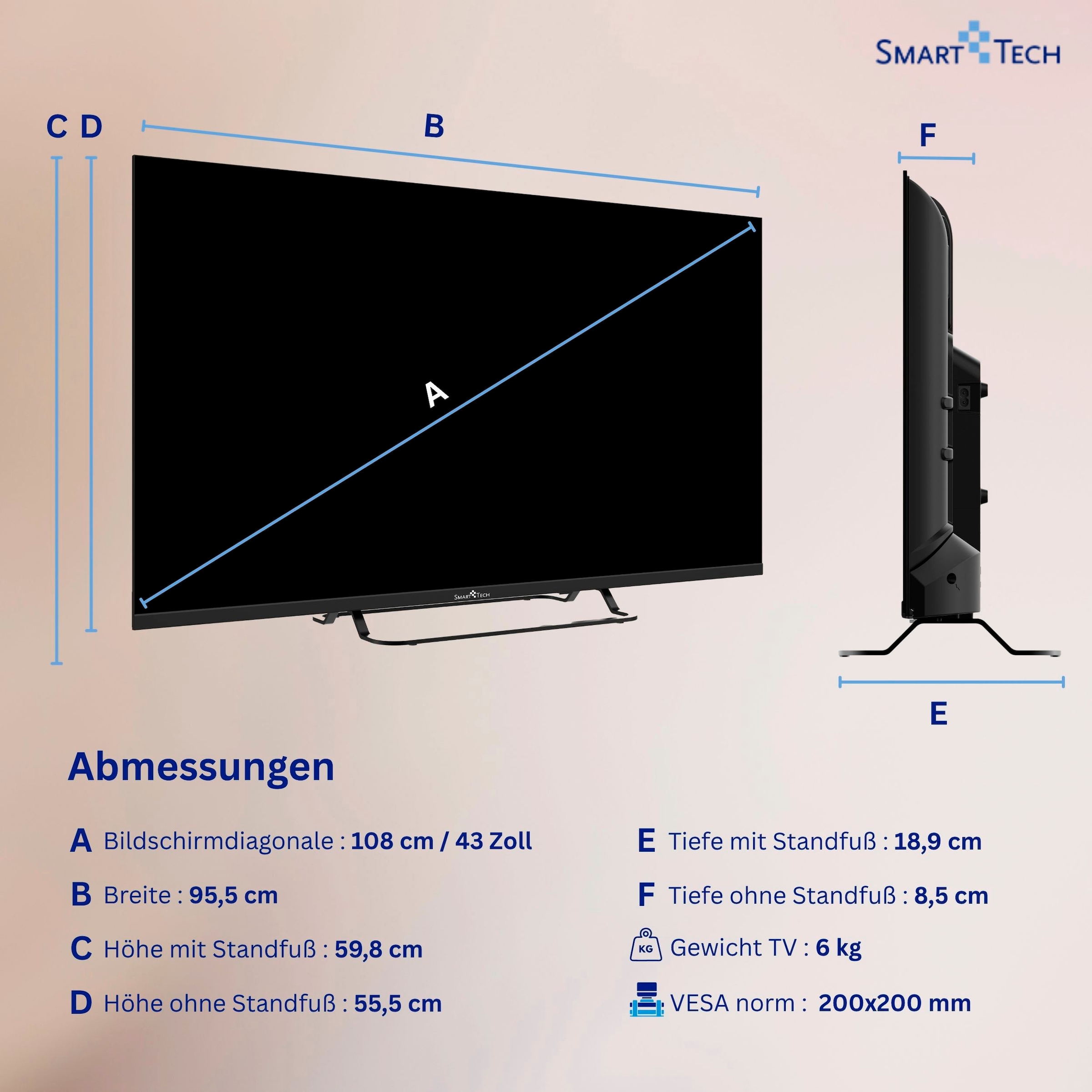 Smart Tech DLED-Fernseher »43FV02V« 108 cm/43 ″ Full HD Smart-TV
