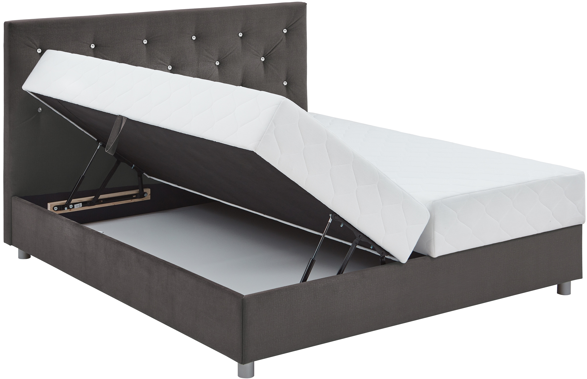 ATLANTIC home collection Boxbett »CELIA im hochwertiger Samtoptik«, mit Taschen-Federkernmatratze, Bettkasten und Strass-Steinen