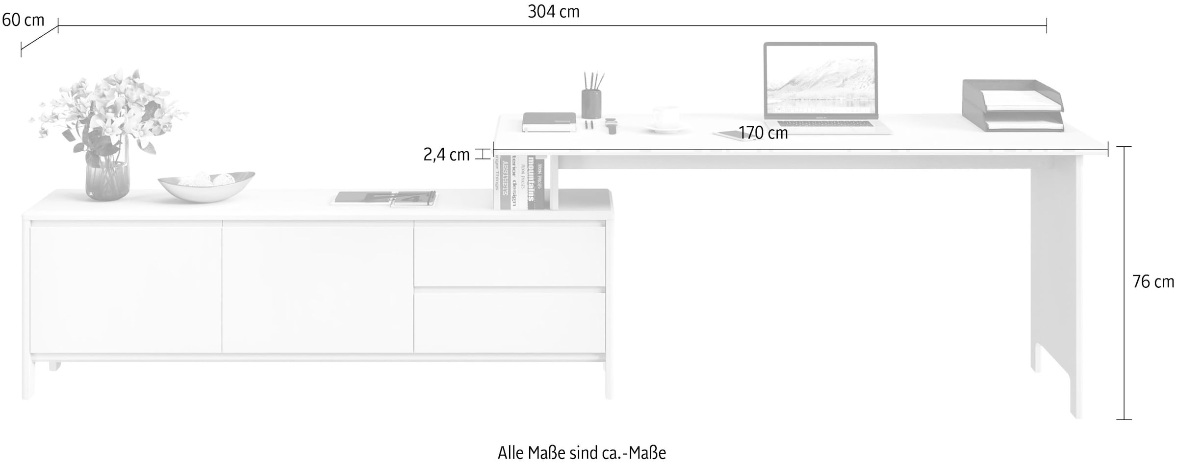 Home affaire Schreibtisch »Luven, aus Massivholz«, in 2 Breiten, variable Nutzung als Schreibtisch oder Eckschreibtisch