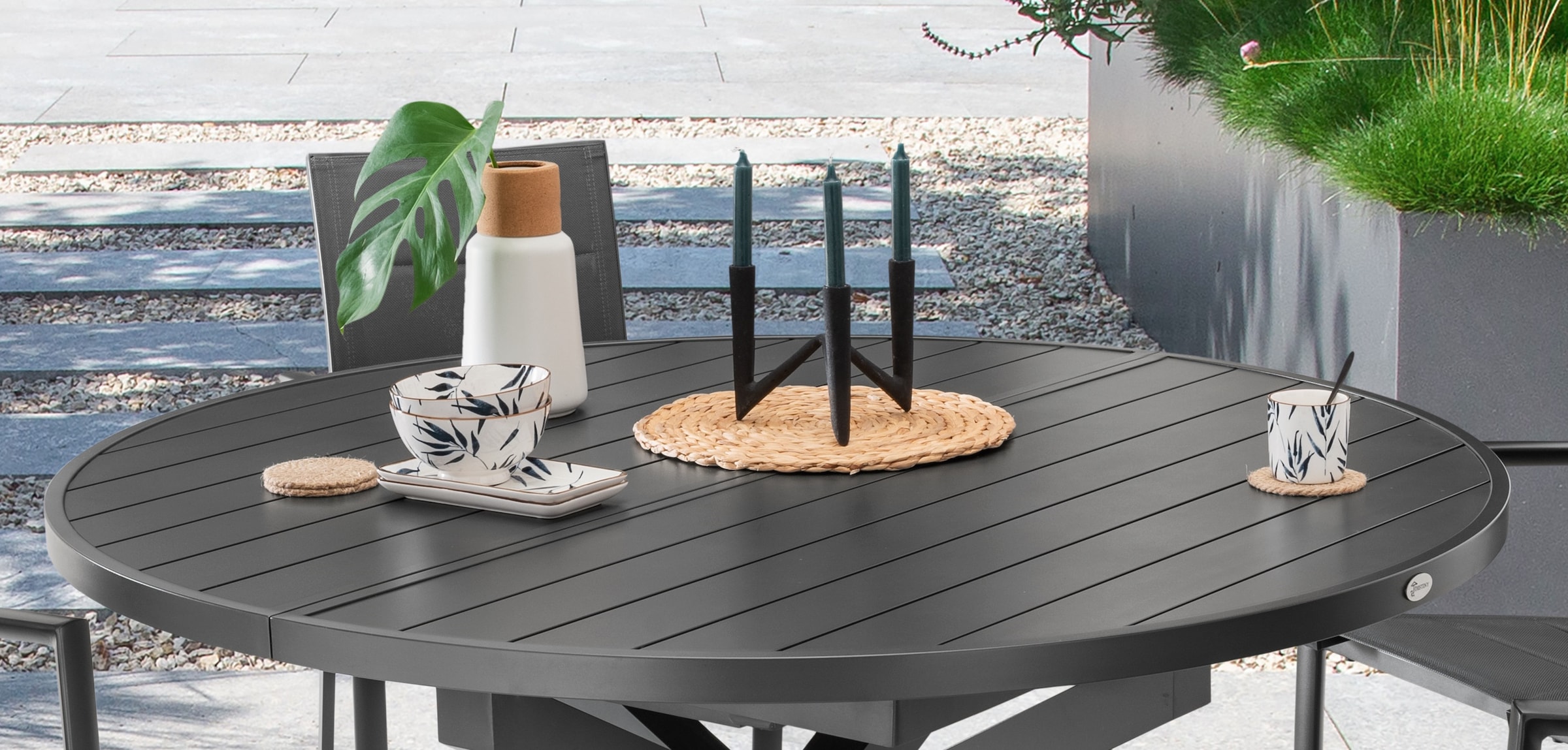 Destiny Garten-Essgruppe »COSTA ARONA«, (Set, 5 tlg., 1 Ausziehtisch, 4 Stapelsessel), (Set, 9-tlg., 4 Sessel, 1 Tisch ausziehbar Ø 120/170x75cm) Aluminium