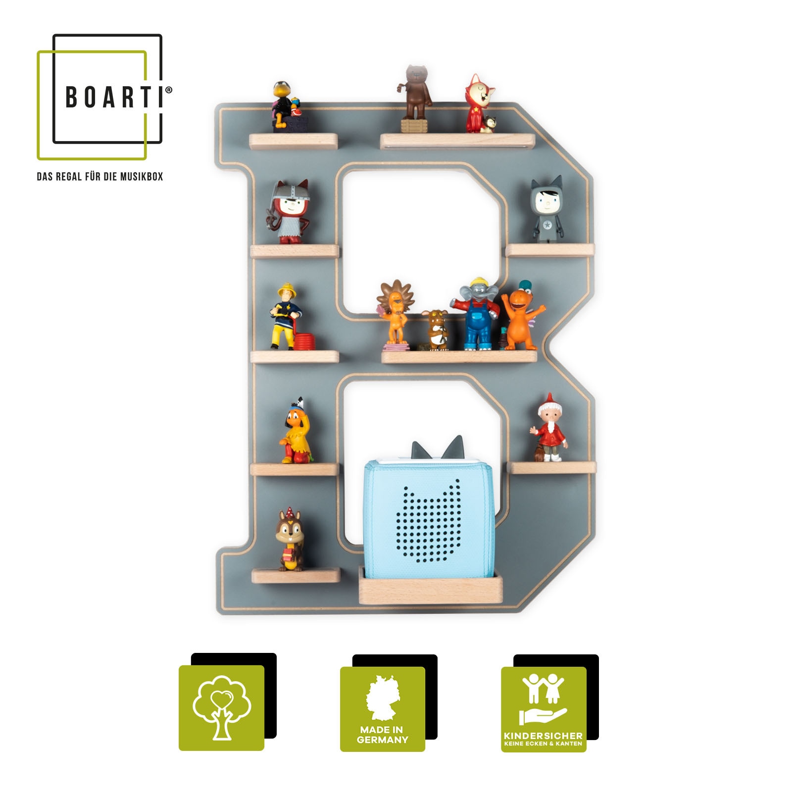 Boarti Wandregal »Holz Regal Buchstabe B für Toniebox Tonies Figuren« 1 Stk. tlg.
