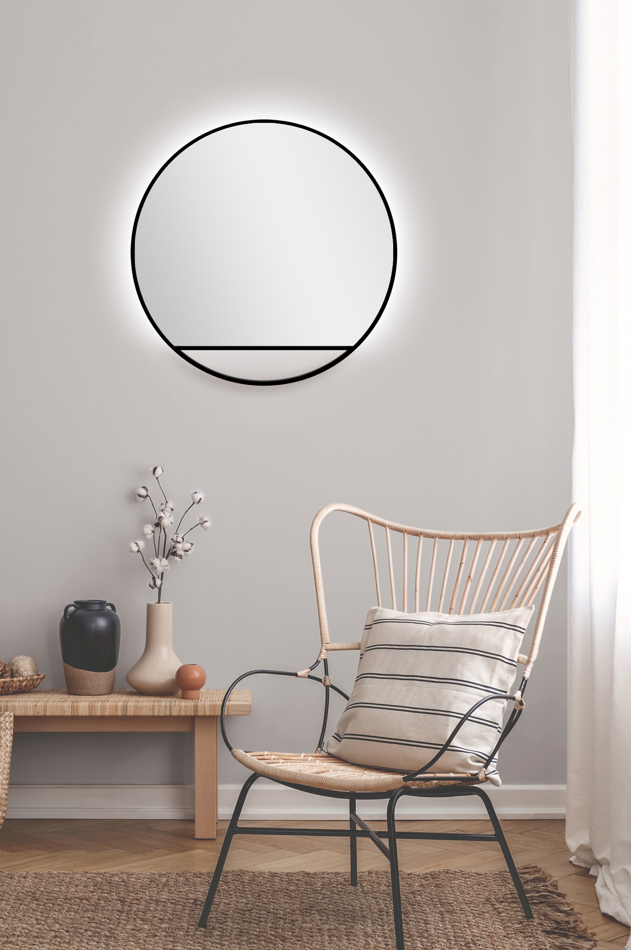 Talos LED-Lichtspiegel, rund, mit indirekter LED Beleuchtung in schwarz matt Ø 60 cm