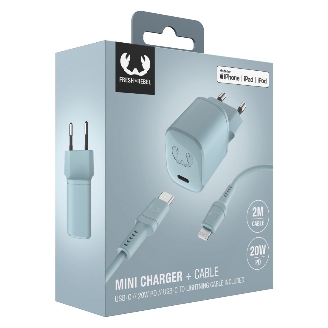 Fresh´n Rebel Schnelllade-Gerät »USB-C Mini Charger PD 20W, Apple Lightning-Kabel 2 m«, (2 St.)