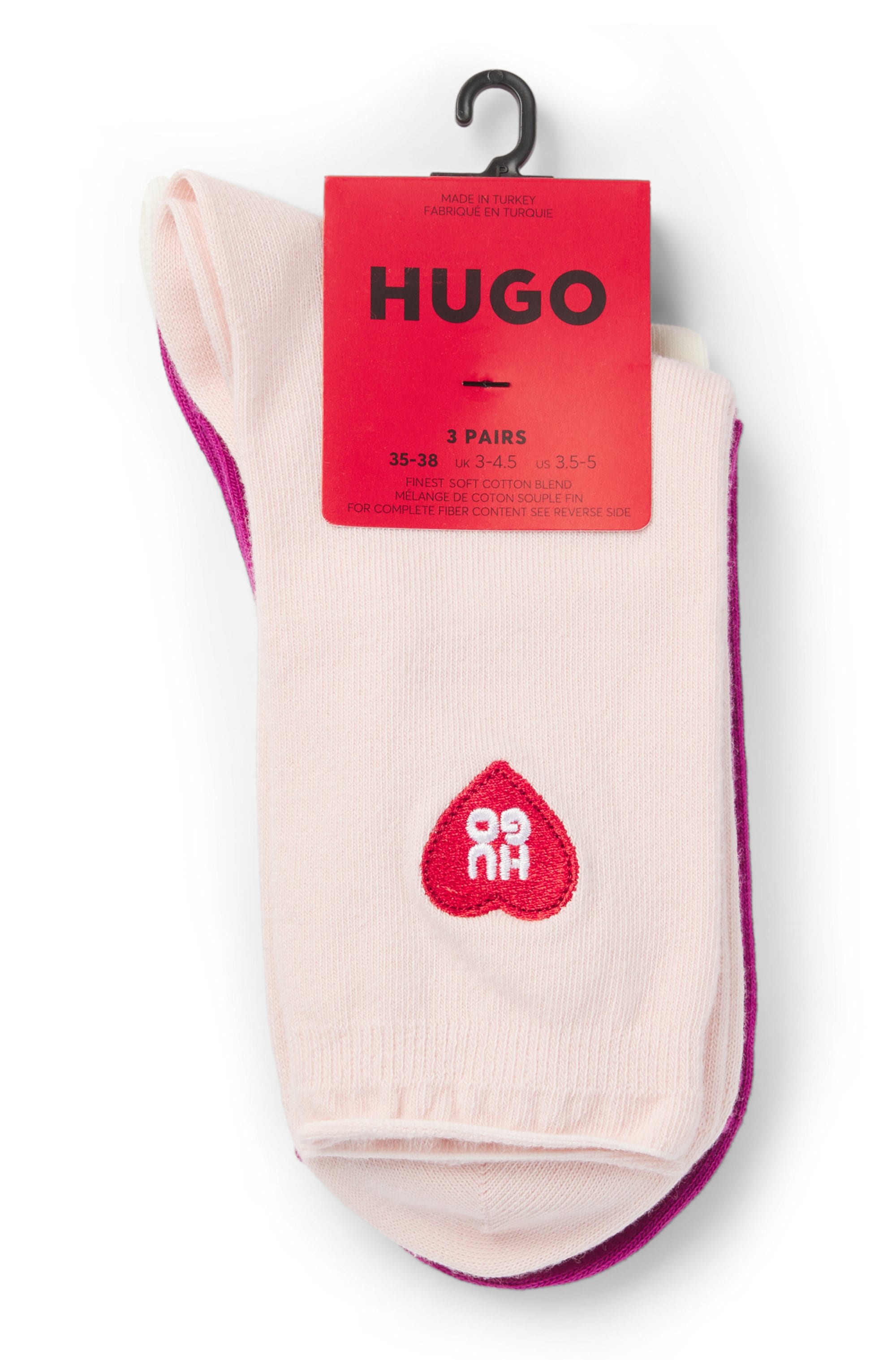 HUGO Underwear Kurzsocken »3P SH HEART CC W« mit Logo-Details, Verstärkung: Zehen- und Fersenpartie