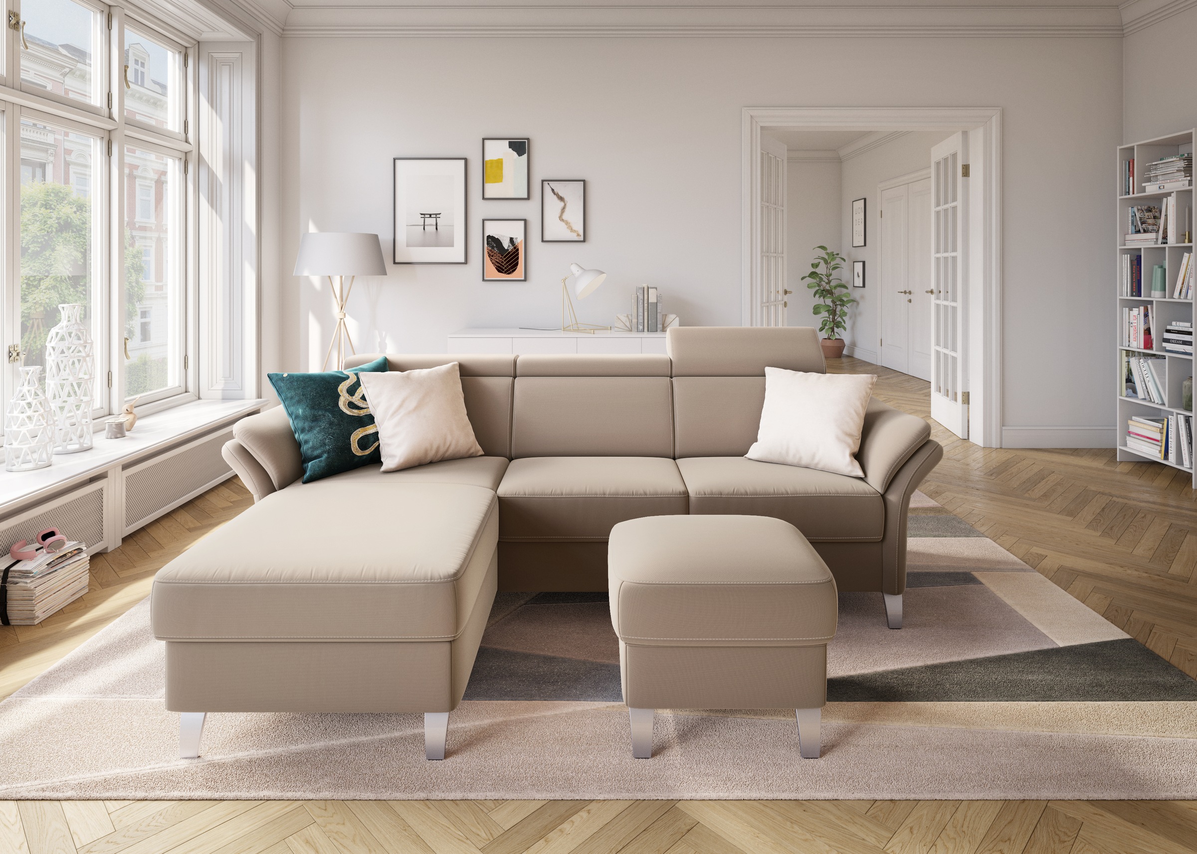 sit&more Ecksofa »Vincenzo L-Form«, inklusive Kopfteilverstellung, wahlweise mit Bettfunktion, Bettkasten