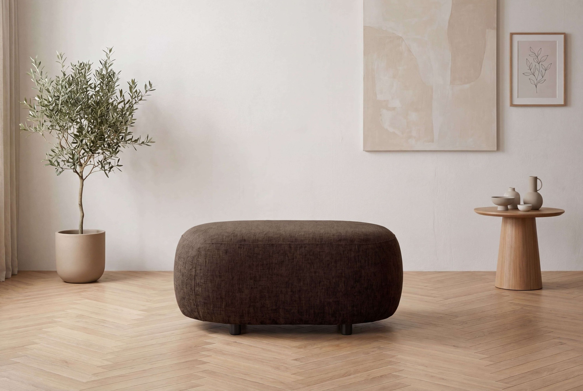 OTTO home Polsterhocker »OSTRUP, Naturtöne, Boucle oder Chenille« 90x64 cm, organische Form mit sanften Rundungen