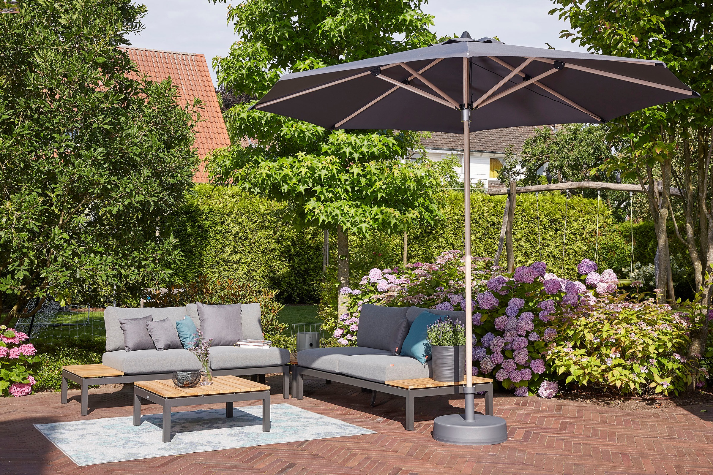 Siena Garden Gartenlounge-Set »Alvida«, (Set, 15 tlg.), best. aus 2 Sofas, 1 Ecksofa, 1 Tisch und 12 Kissen
