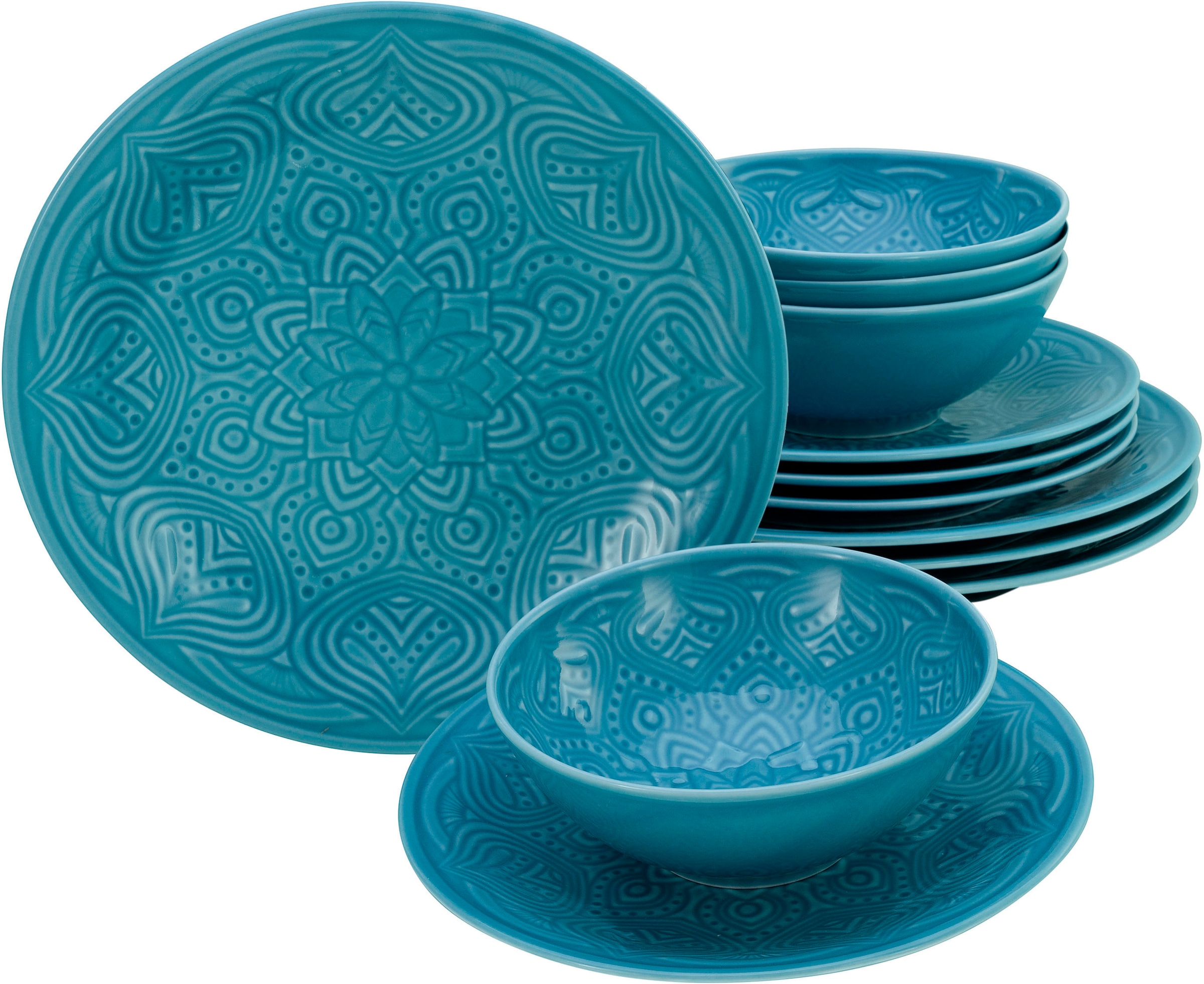 CreaTable Teller-Set »Orient Mandala«, (Set, 12 tlg.), Speiseteller, Dessertteller und Schalen im Set