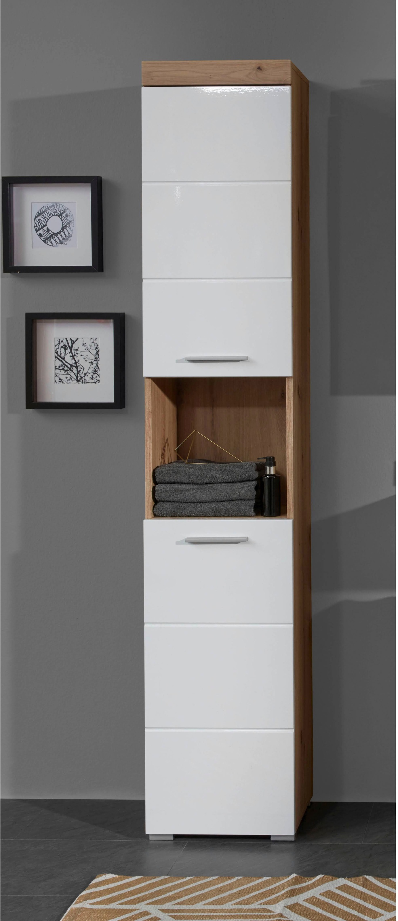 welltime Hochschrank »Avena« Badschrank mit 2 Türen & 1 Fach - (B/T/H) 37/31/190 cm