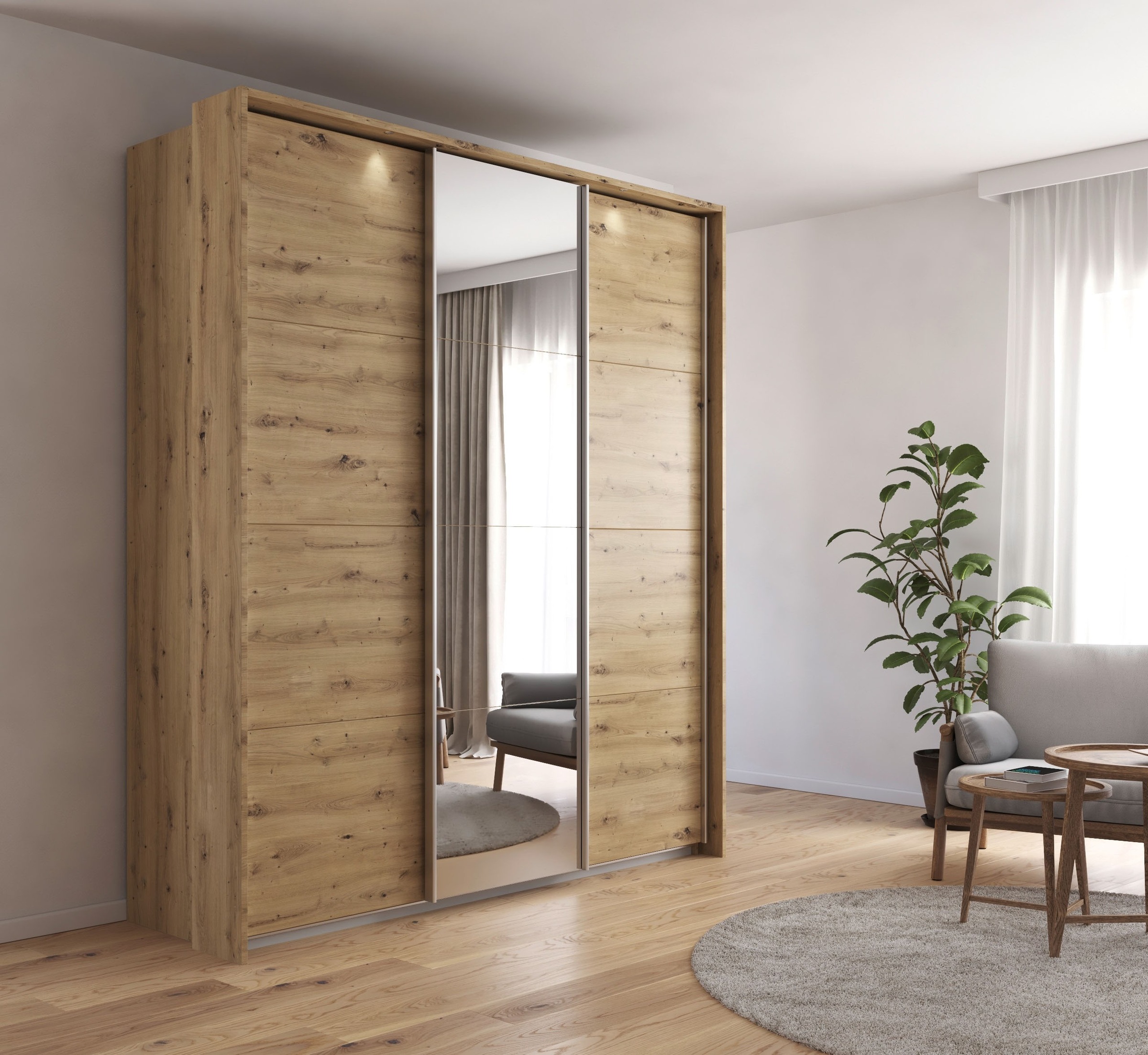 rauch Schwebetürenschrank »Kleiderschrank Schrank Garderobe CORTONA mit Passepartout«, und optionaler Beleuchtung inkl. Inneneinteilung 2 Boxen und Böden