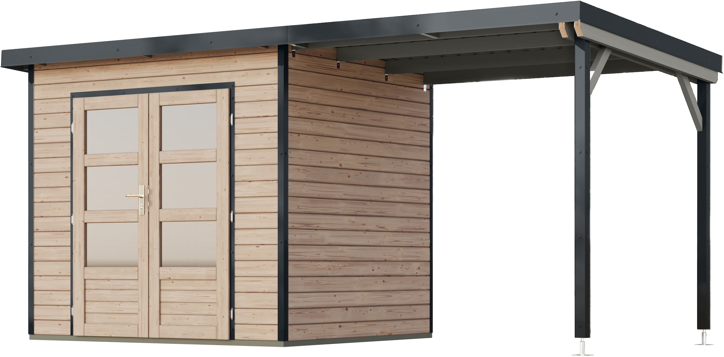 Karibu Gartenhaus »Plutino 2  SET, in verschiedenen Farben« inkl. Anbaudach