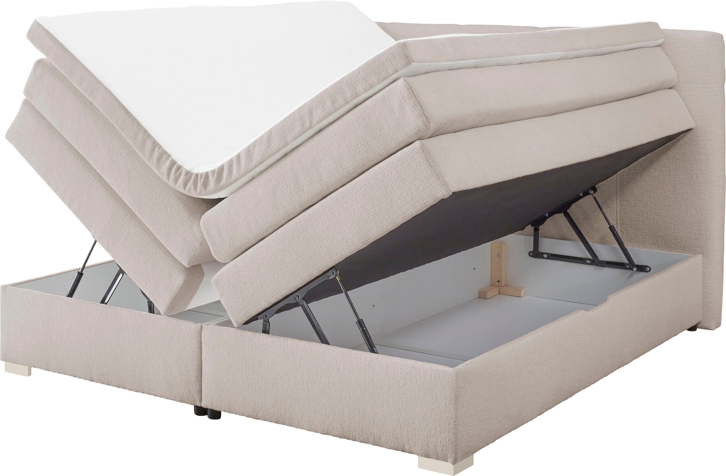 ED EXCITING DESIGN Boxspringbett »FANES, Doppelbett mit Bettkasten und Taschenfederkernmatratze H3« 5 Stk. tlg. mit 7cm Visco-Topper, hochwertiger Chenille-Bezug, 180x200cm