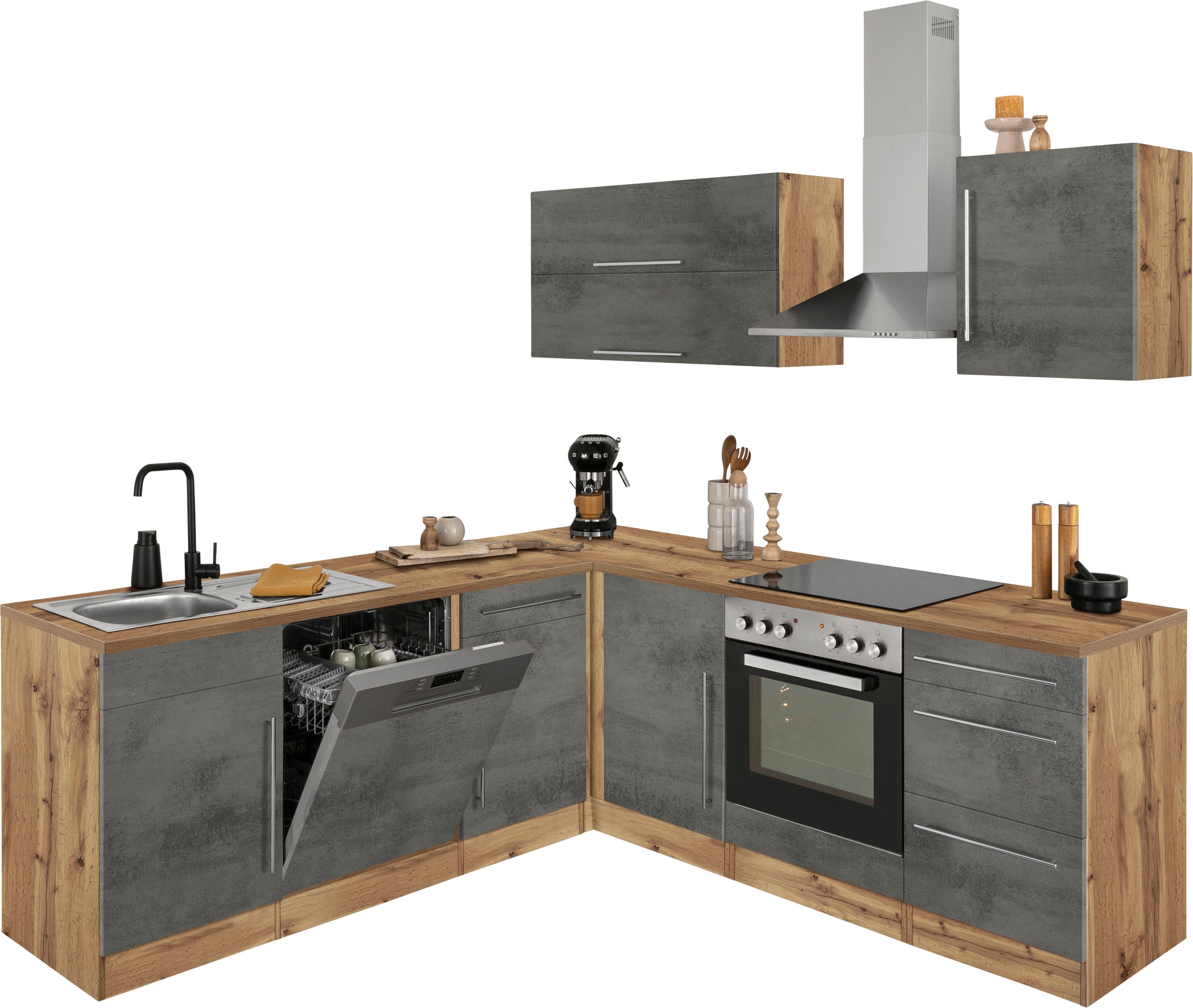 KOCHSTATION Winkelküche »Samos«, mit E-Geräten, Stellbreite 220/220 cm