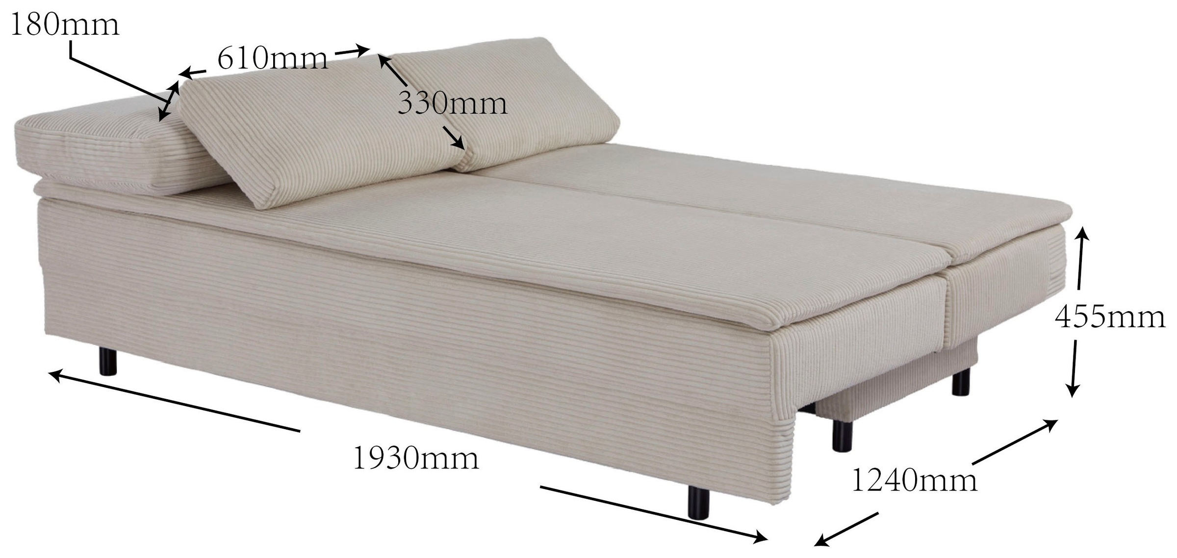 OTTO home Schlafsofa »JANNIKO Cord, Breite: 193 cm, Liegefläche 124x193 cm, softer Cord« mit Bettfunktion & Bettkasten