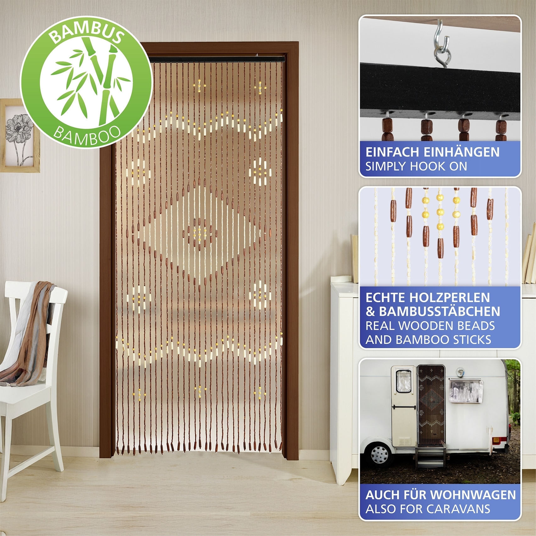 Maximex Insektenschutz-Vorhang »Türvorhang - Holzperlen« 1 Stk. tlg. Insekten- und Sichtschutz aus Bambus, für Balkon oder Terrasse
