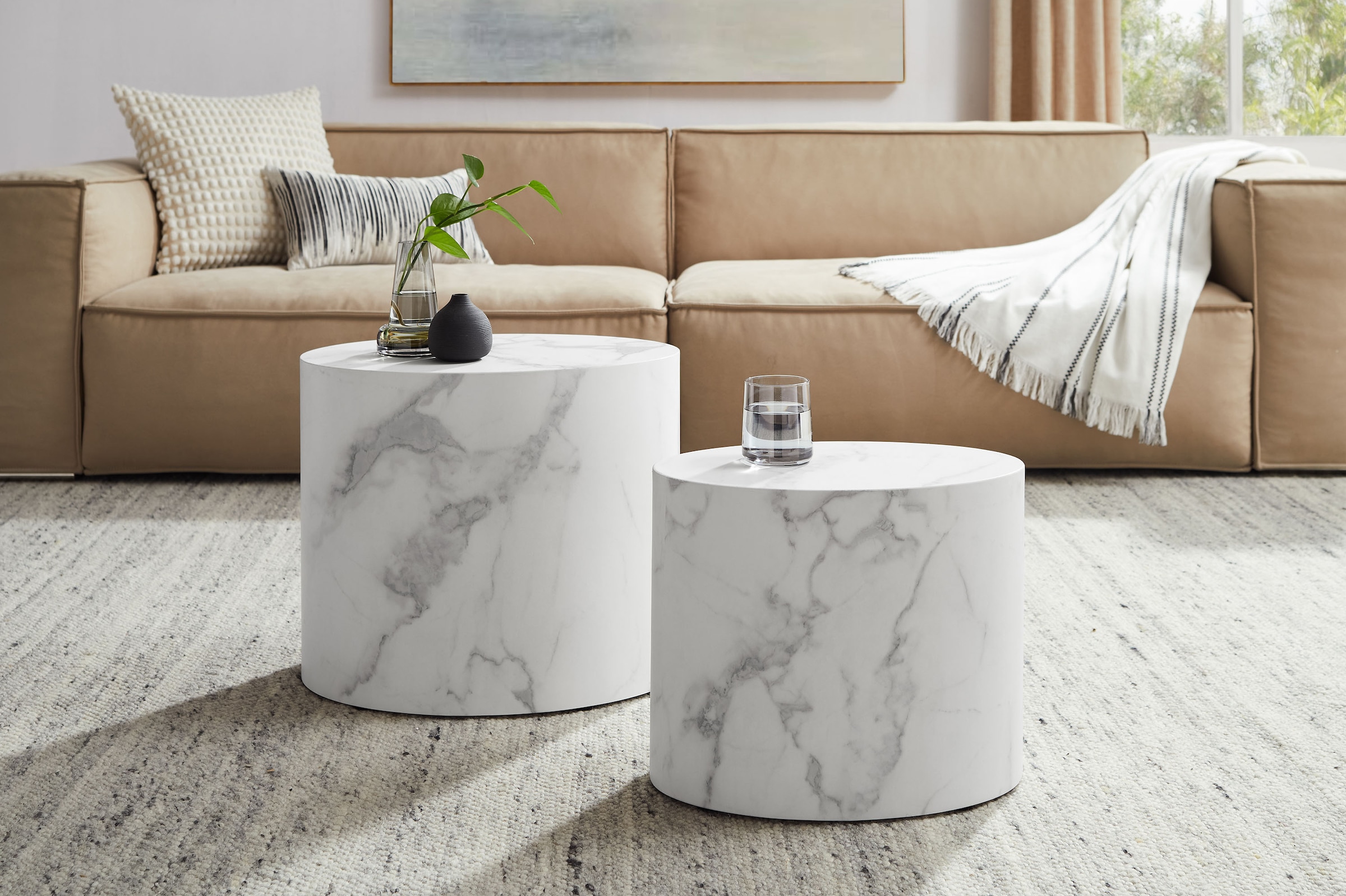 SalesFever Couchtisch »Almeria« 2er-Set, oval, in Marmoroptik foliert
