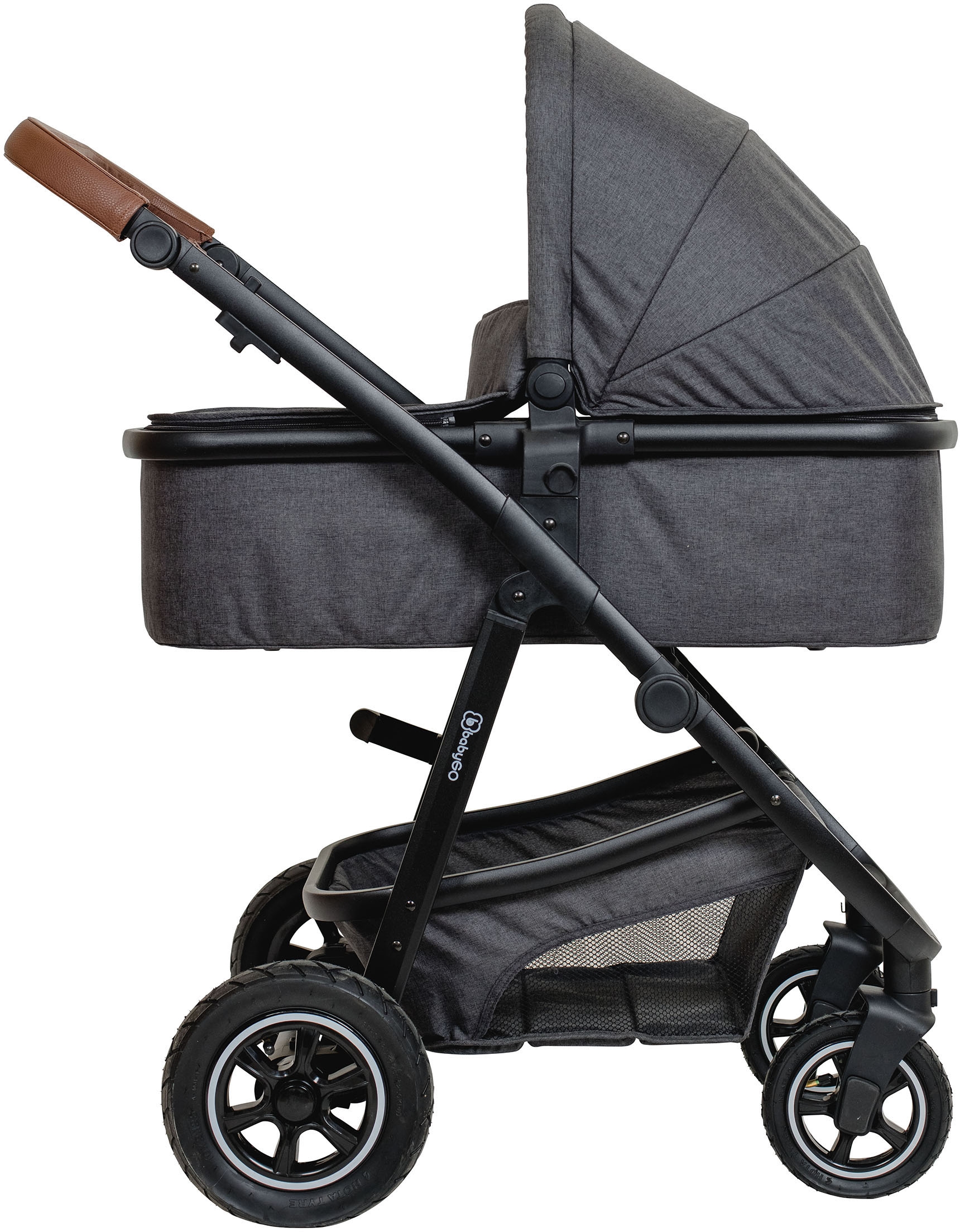 BabyGo Kombi-Kinderwagen »Simplex AIR 3in1, Grey melange«, 15 kg, inkl. Babywanne + Matratze, Sportaufsatz, Babyschale & Wickeltasche