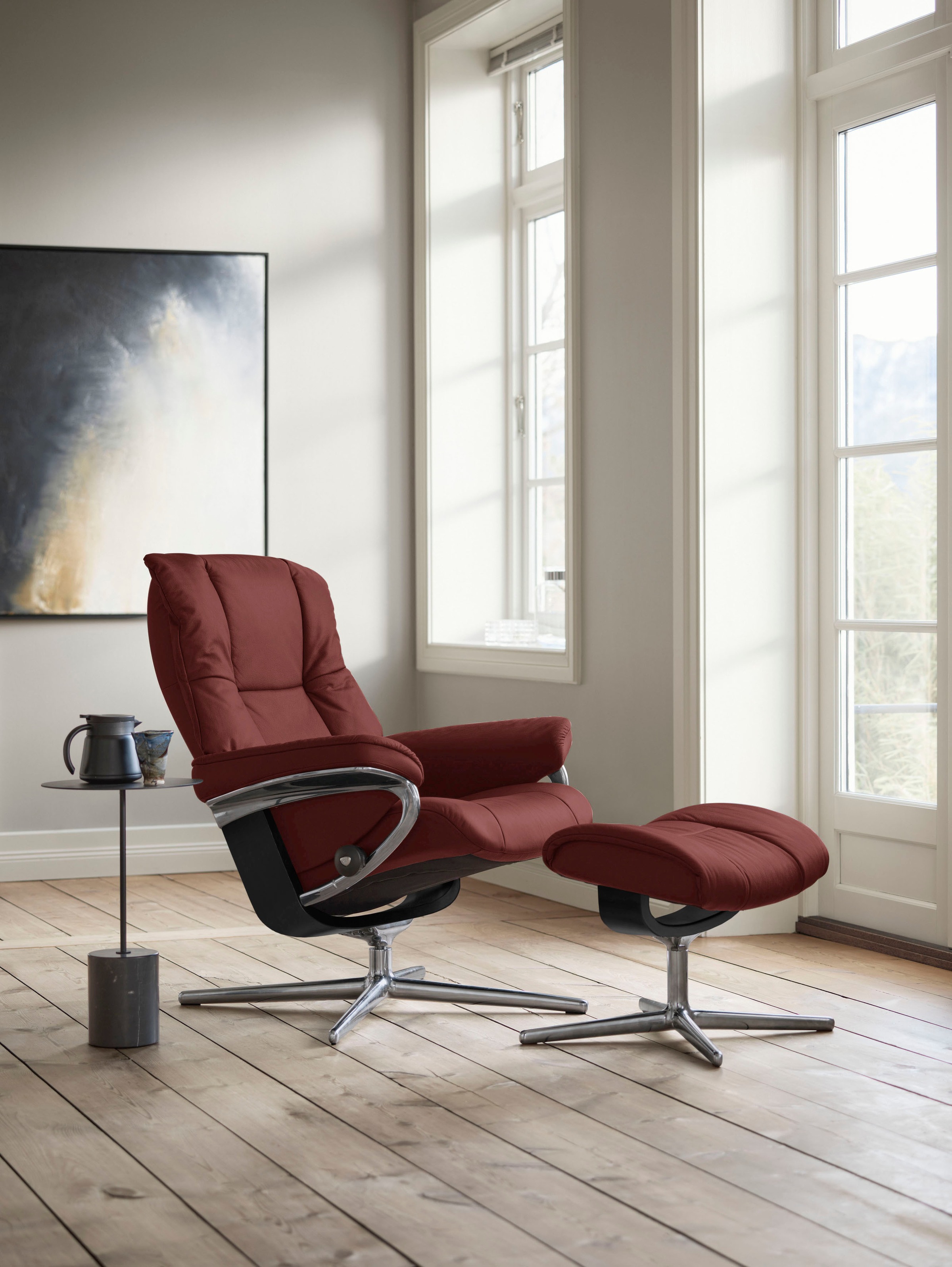 Stressless® Relaxsessel »Mayfair«, (Set, Relaxsessel mit Hocker), mit Hocker, mit Cross Base, Größe S, M & L, Holzakzent Schwarz