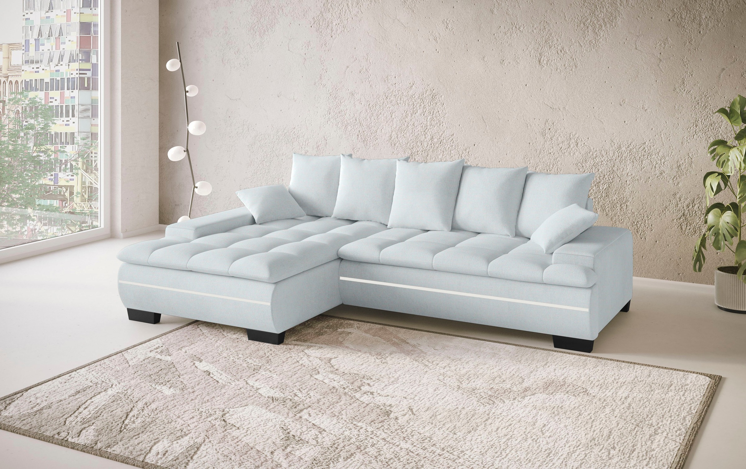 Mr. Couch Ecksofa »Haiti II, L-Form«, RGB-LED Beleuchtung, wahlweise mit Kaltschaum, Bett, Bettkasten