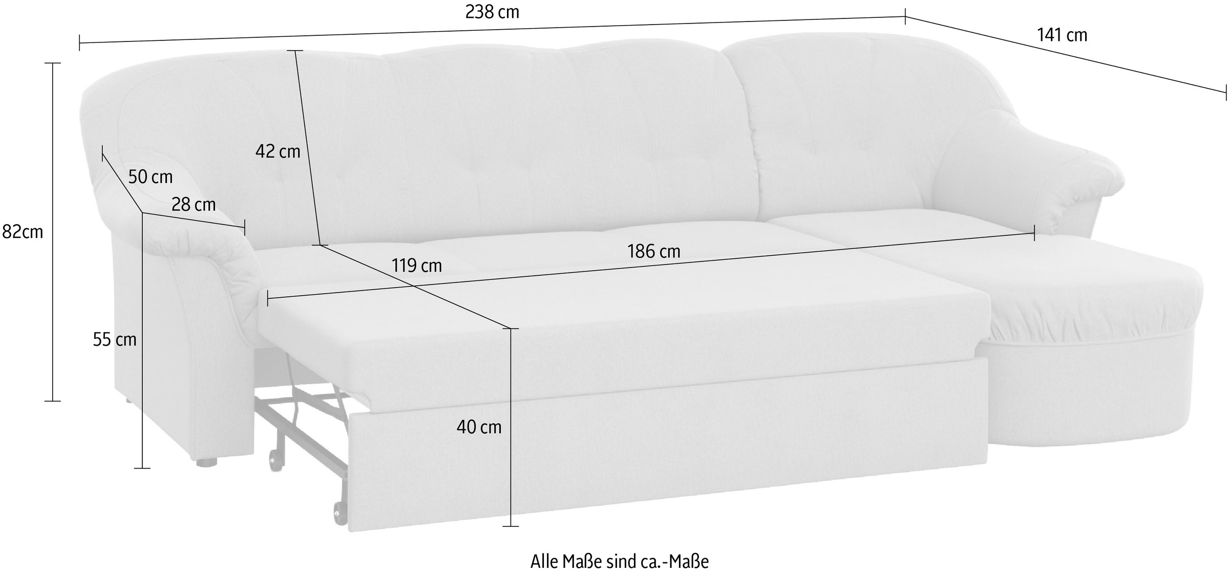 DOMO collection Ecksofa »Pegnitz, elegante Rückensteppung, kompakte Stellmaße 238/141cm, L-Form«, wahlweise mit Bettfunktion