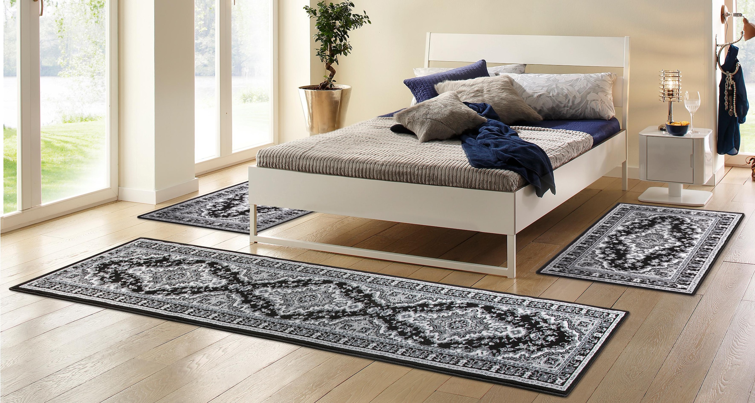 my home Bettumrandung »Oriental, Made in Belgium«, (1 tlg.), Läufer-Set, Kurzflor, Orient-Optik, mit Bordüre, pflegeleicht, elegant