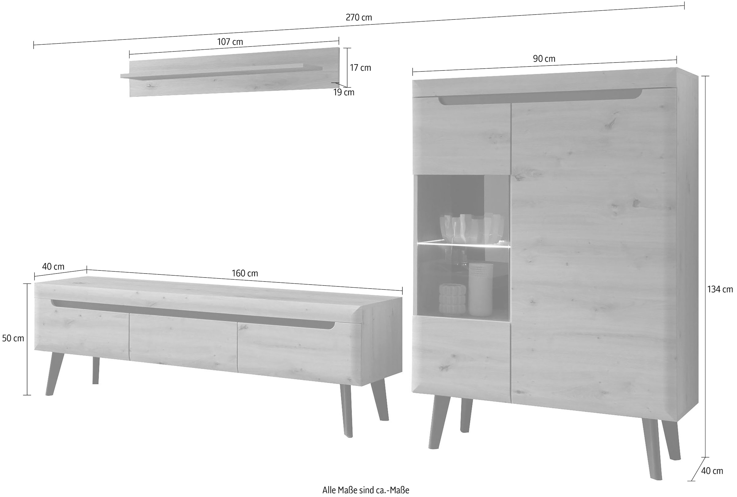 Home affaire Wohnwand »Torge, Anbauwand, Schrankwand, Mediawand, Wohnzimmer-Set« Set, 3 Stk. tlg.