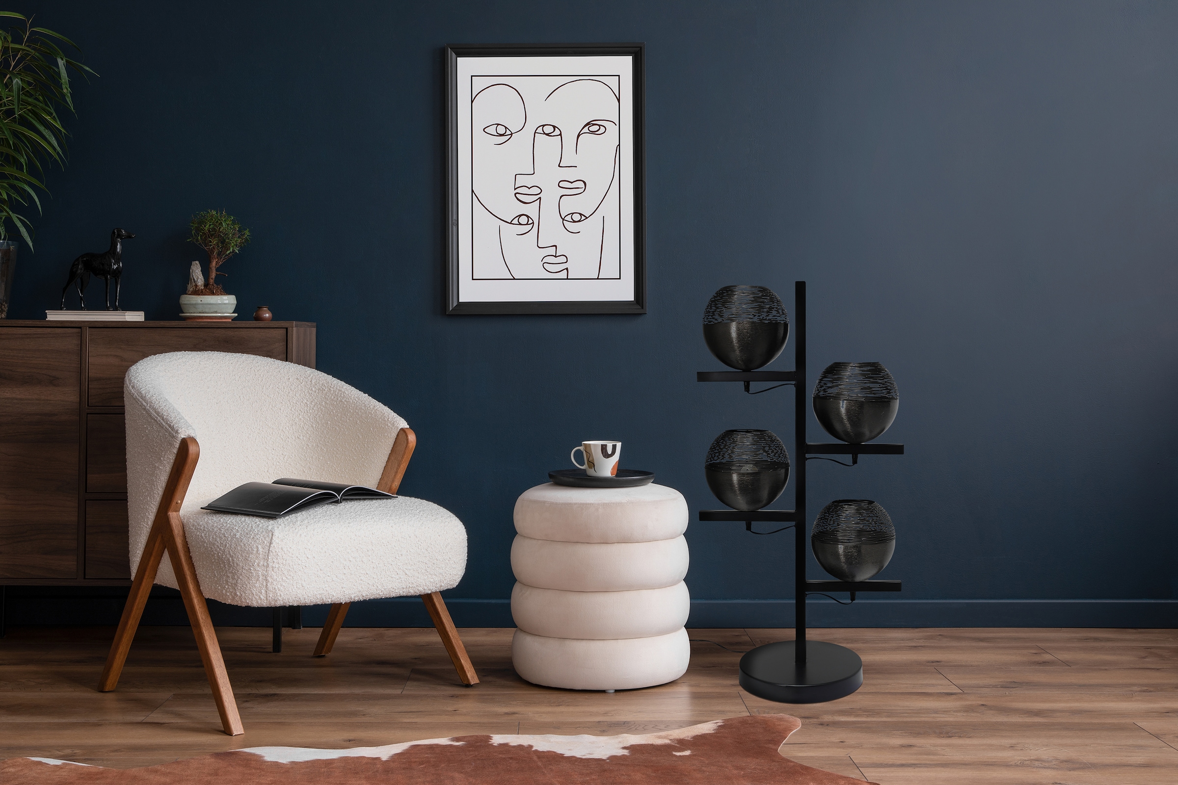 Kayoom Stehlampe »Stehlampe Eclipse 125« E27 1 Stk. Handarbeit, mit vier runden Leuchtkörpern, aus Eisen