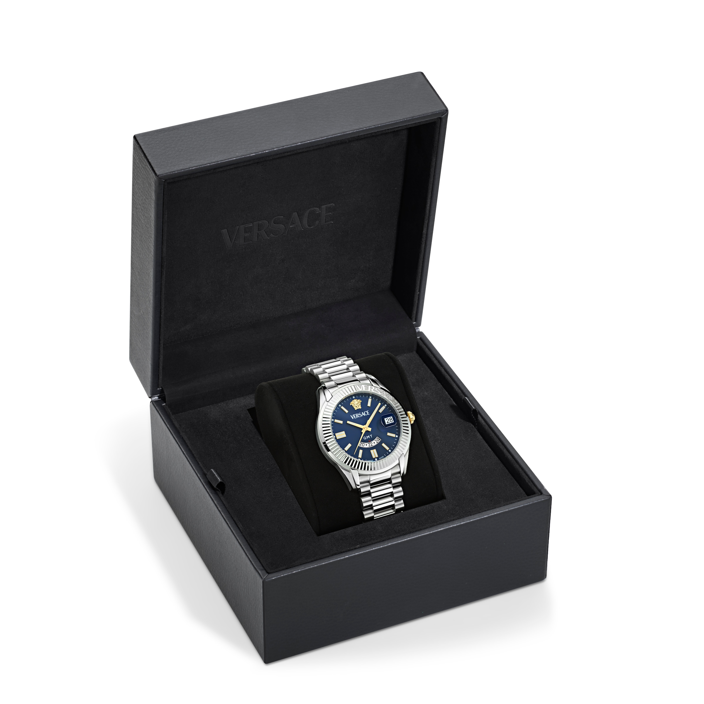 Versace Quarzuhr »APODIS« Armbanduhr, Herrenuhr, Swiss Made, Edelstahlarmband, analog, GMT