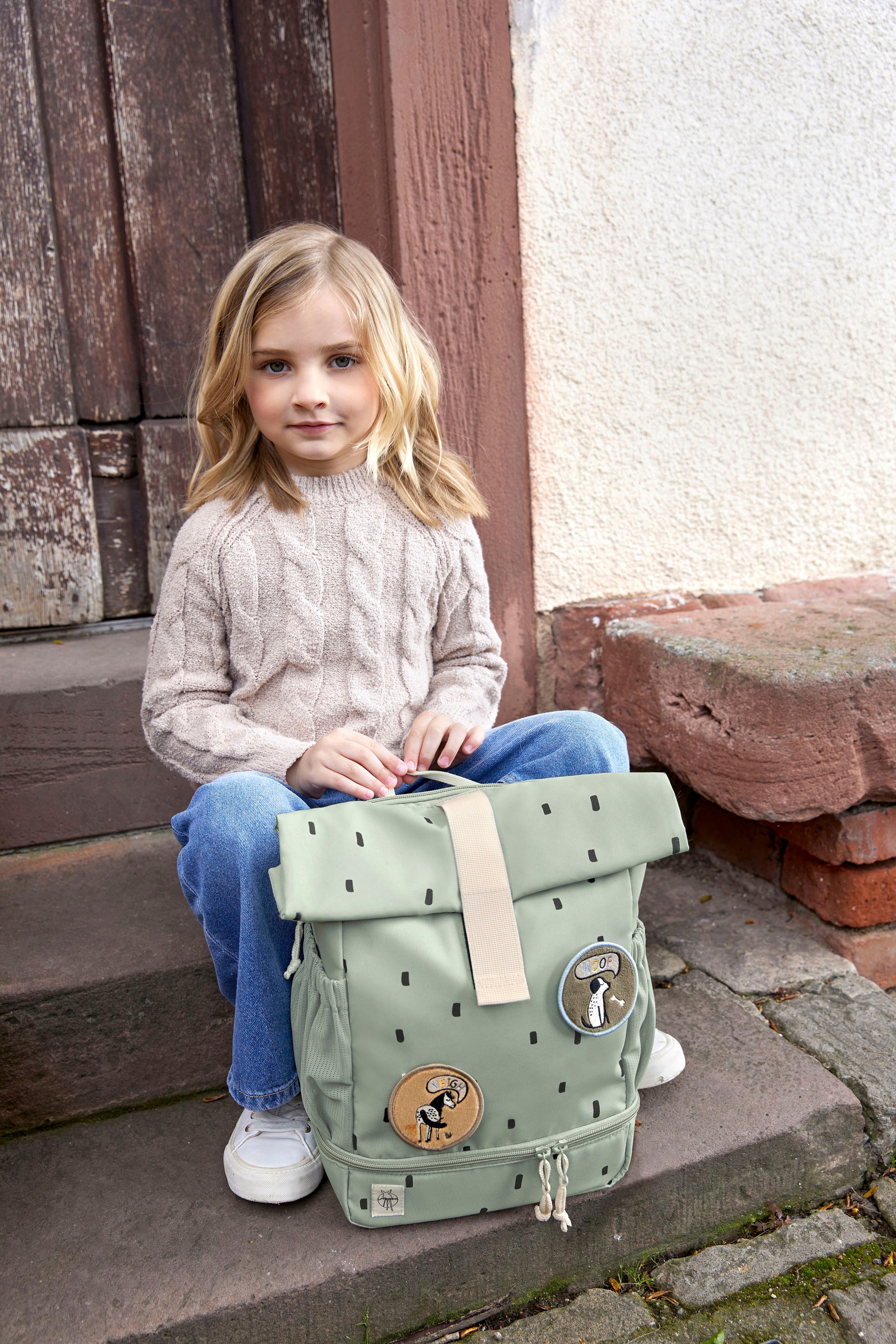 LÄSSIG Kinderrucksack »Happy Prints, Mini Rolltop, Light Olive«, Reflektoren