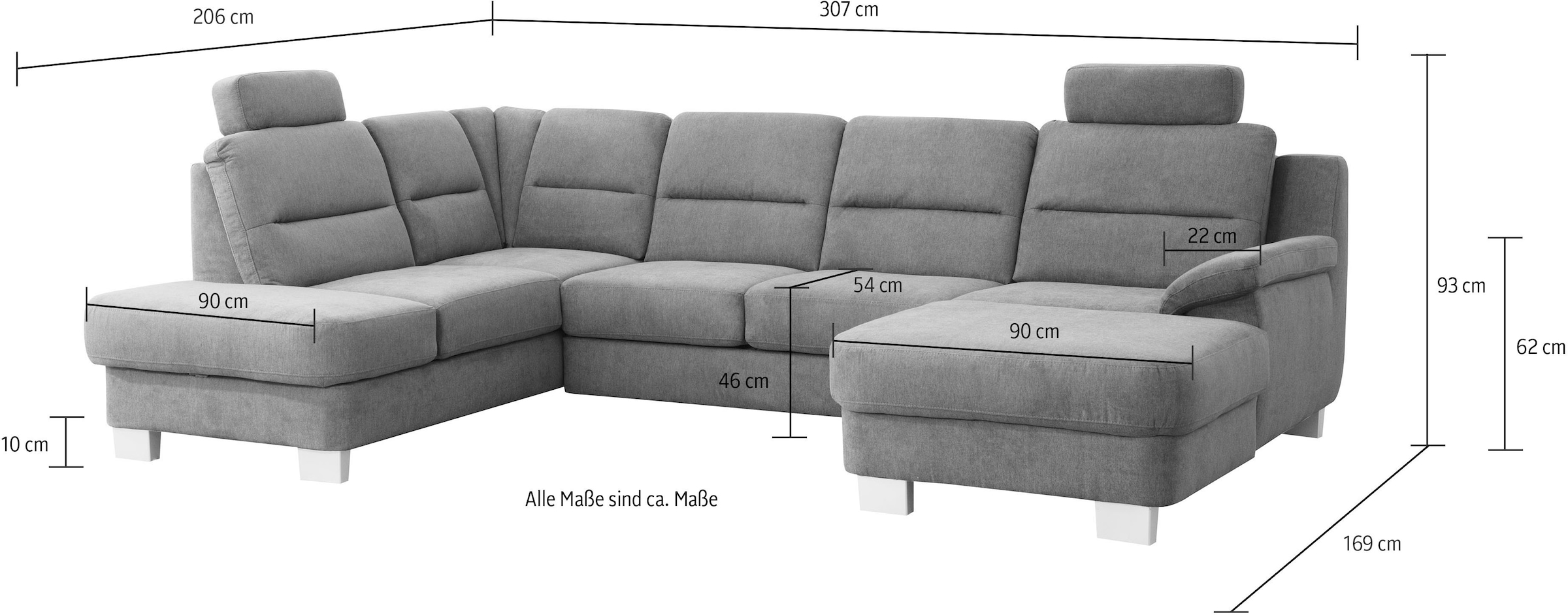 alina Wohnlandschaft »Finja«, wahlweise mit Sitzvorzug und Stauraum, Breite 307 cm