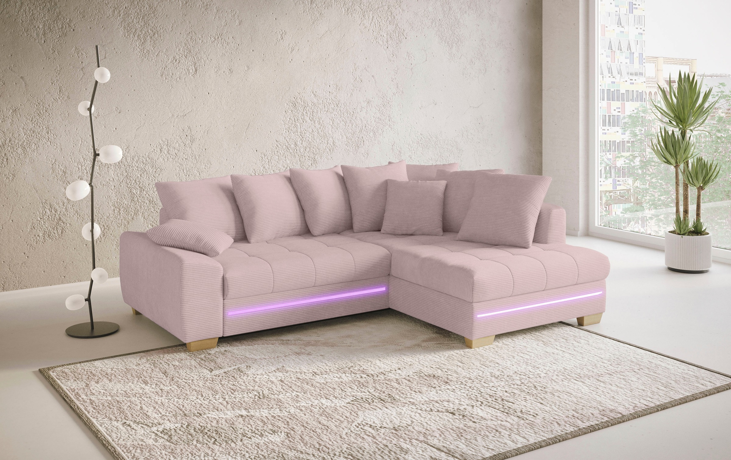 Mr. Couch Ecksofa »Nikita II, L-Form«, mit RGB-LED Beleuchtung, wahlweise mit Bett, Bettkasten, Kaltschaum