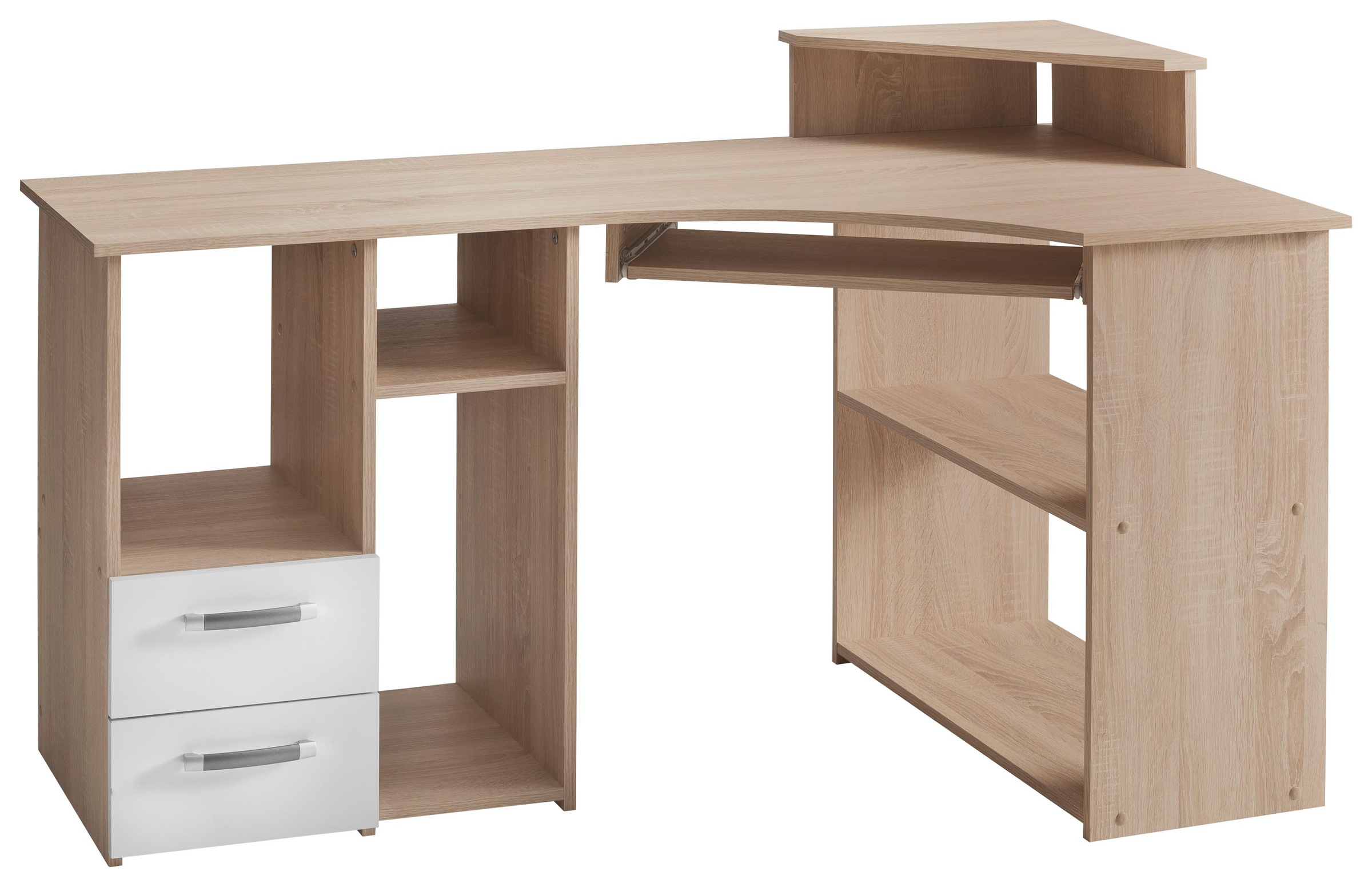 VOGL Möbelfabrik Schreibtisch »Sam«, Eckschreibtisch, Tastaturauszug, Monitoraufsatz & opt. Towerfach