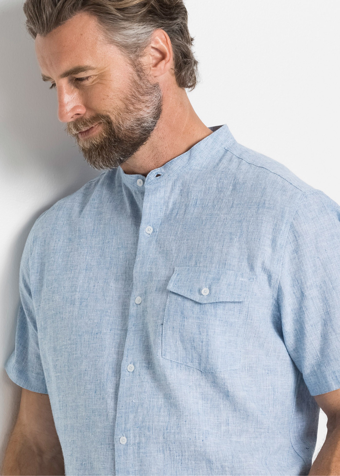 bonprix Kurzarmhemd Regular fit, aus Leinen-Baumwolle-Mix, mit Stehkragen
