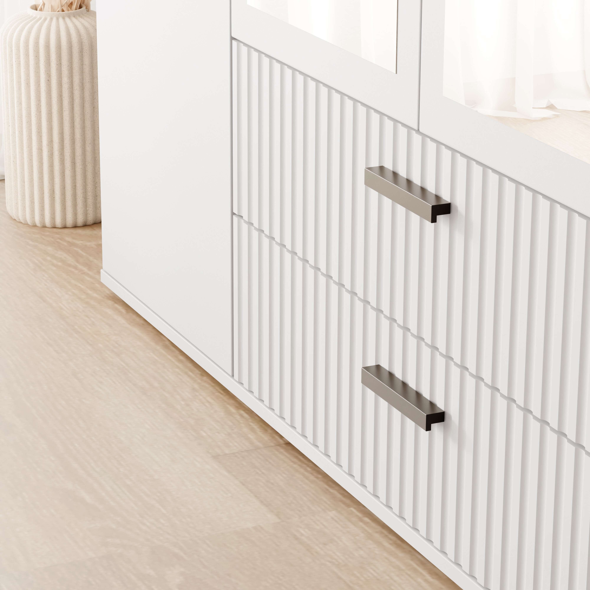 OTTO home Kleiderschrank »KOLLINE, modern mit viel Stauraum & geriffelter Struktur« H/B/T ca. 190/135/52cm,  Garderobe 4 Fächer, Kleiderstange, 2 Schubladen, 2 Spiegel