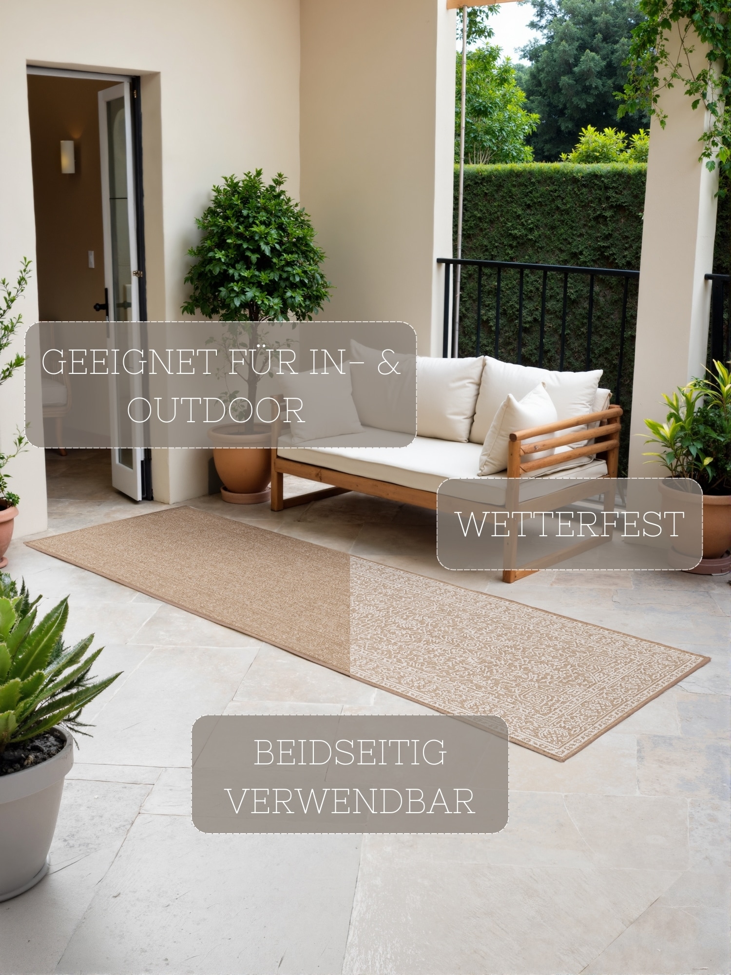 HANSE Home Outdoorteppich »Kona Wendeteppich«, rechteckig, 5 mm Höhe, In und Outdoor, Flachgewebe, wetterfest, pflegeleicht, robust